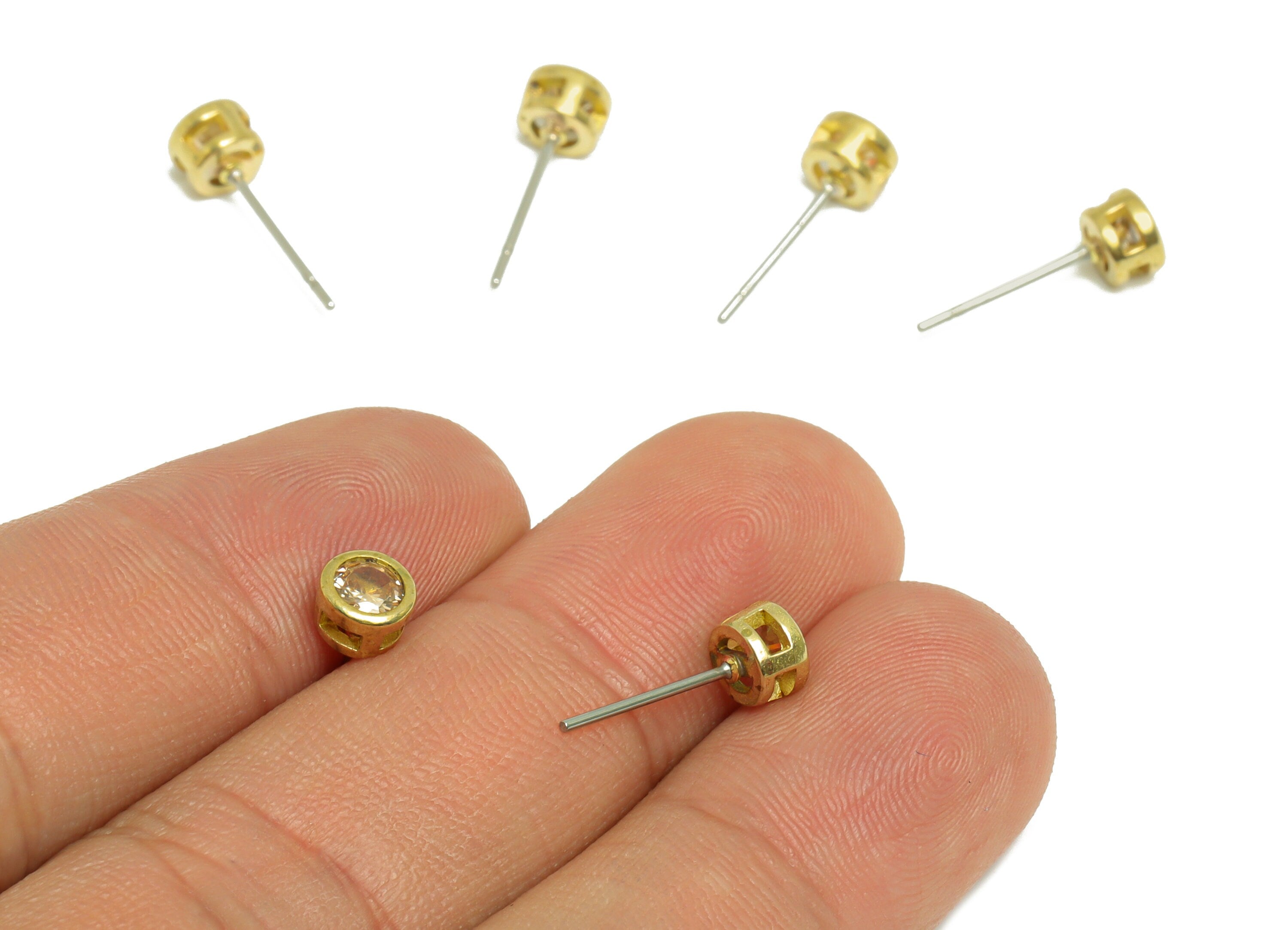L-Champagne(CZ-19L) Zircon Earring Stud - Raw Brass Minimalist CZ Earring Post - Cubic Zircon Earring Post - 15.6x5.4x3.5mm - PP9825Z - DOMEDBAZAAR