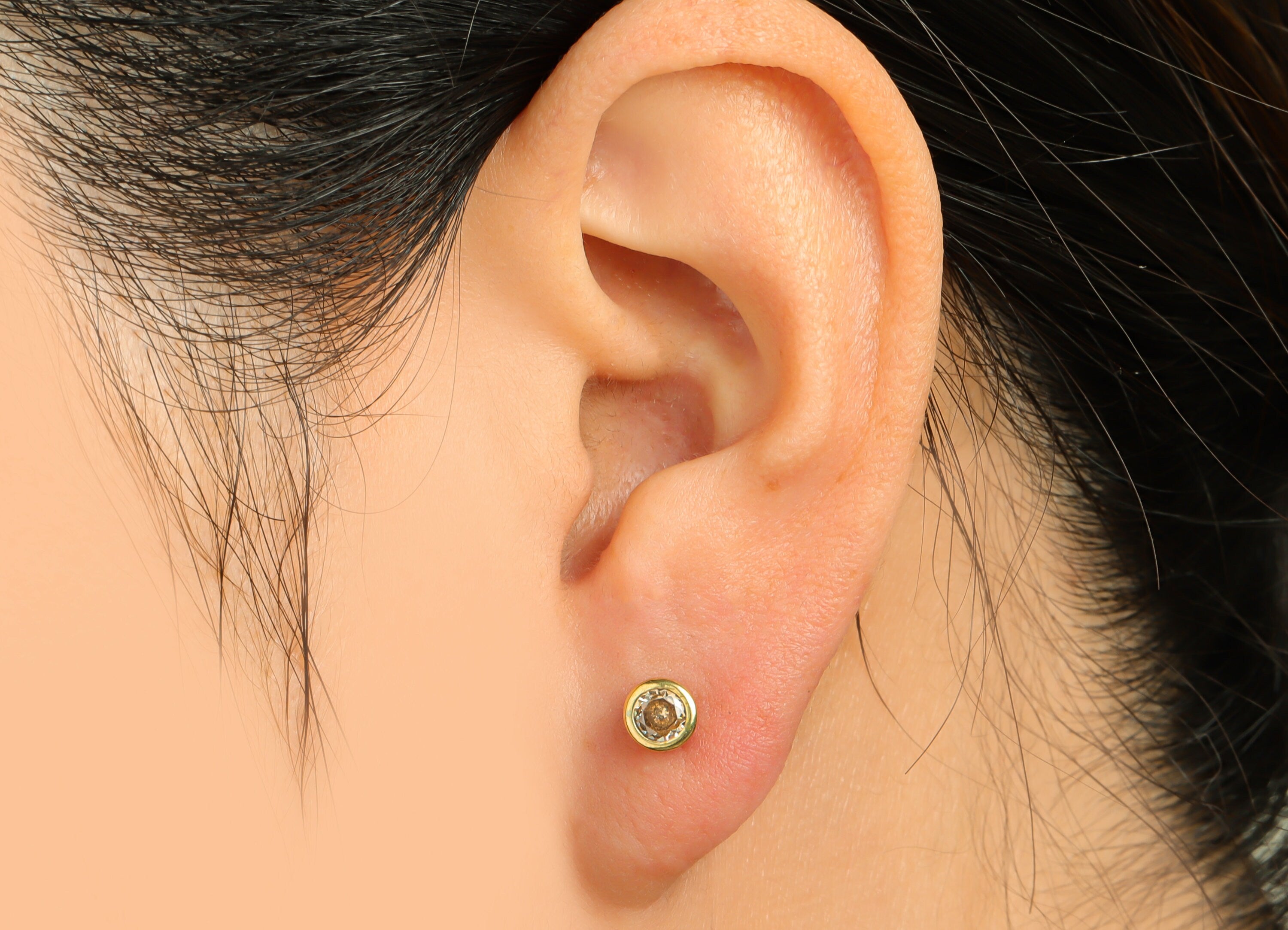 L-Champagne(CZ-19L) Zircon Earring Stud - Raw Brass Minimalist CZ Earring Post - Cubic Zircon Earring Post - 15.6x5.4x3.5mm - PP9825Z - DOMEDBAZAAR