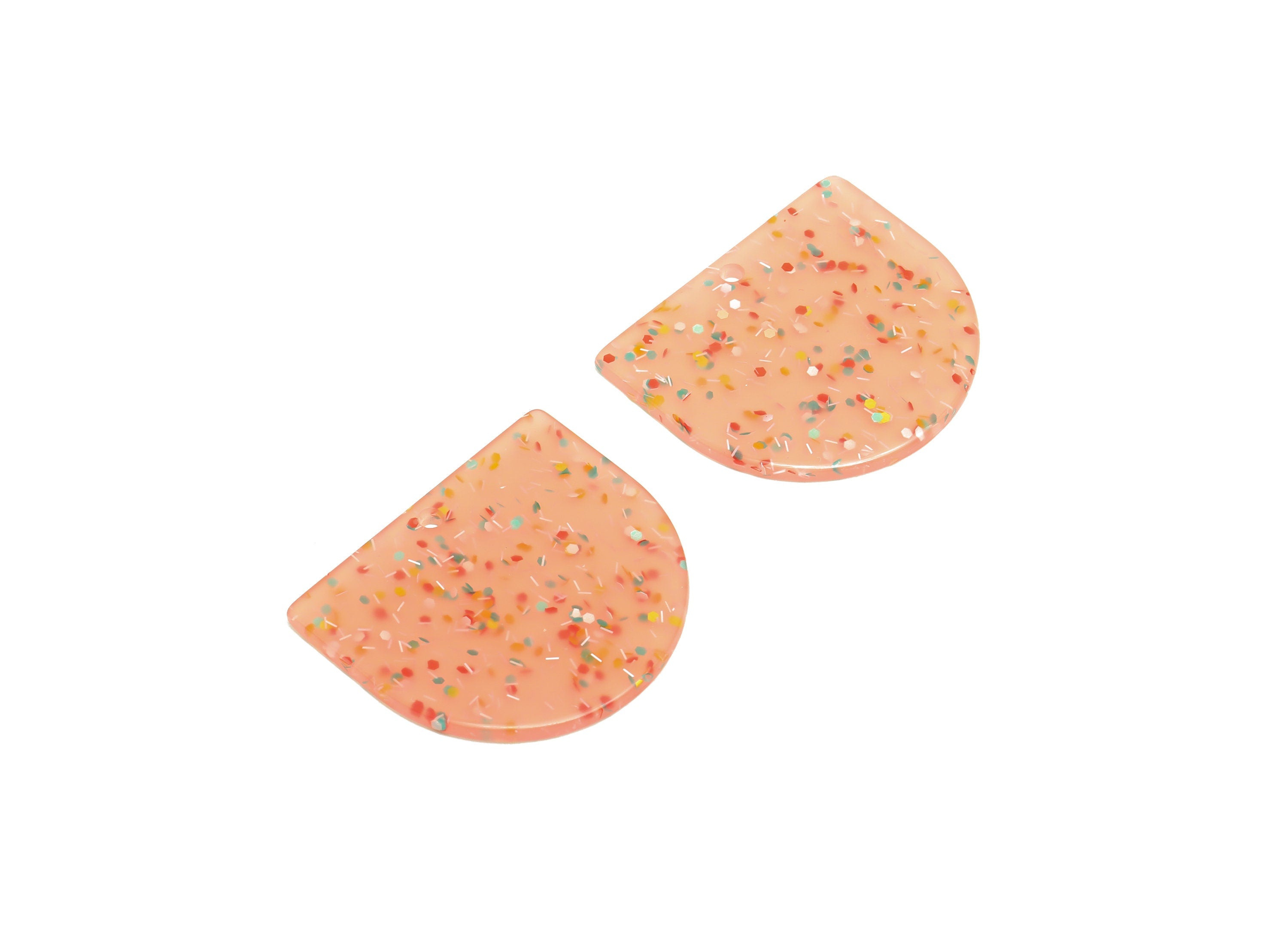 Acrylic D Earring Charms - Acrylic Pink Domed Pendant - Rainbow Sequins Earring - Color Code: A1016 - 33.48x29x2mm - AC1094-A1016 - DOMEDBAZAAR