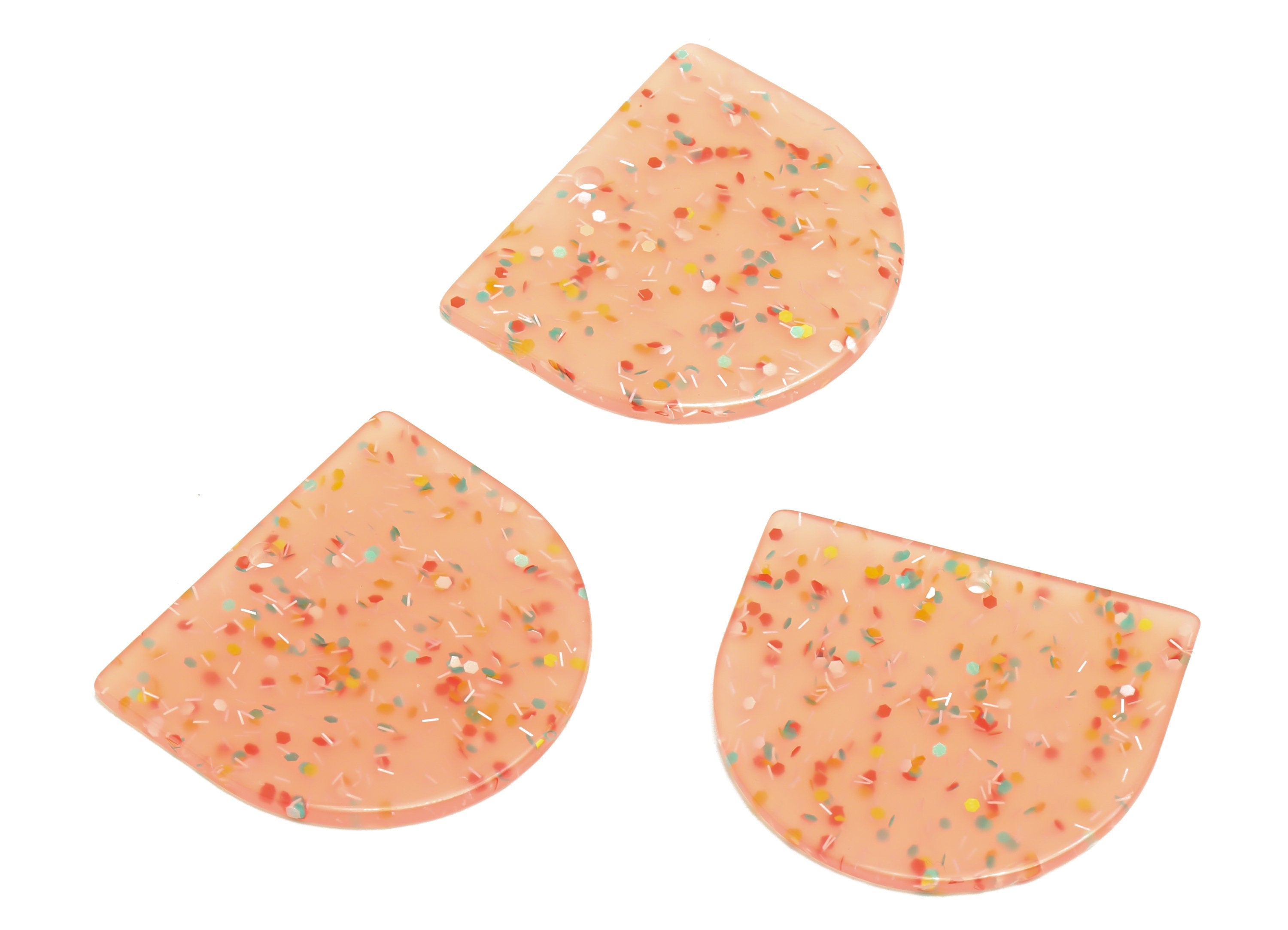 Acrylic D Earring Charms - Acrylic Pink Domed Pendant - Rainbow Sequins Earring - Color Code: A1016 - 33.48x29x2mm - AC1094-A1016 - DOMEDBAZAAR