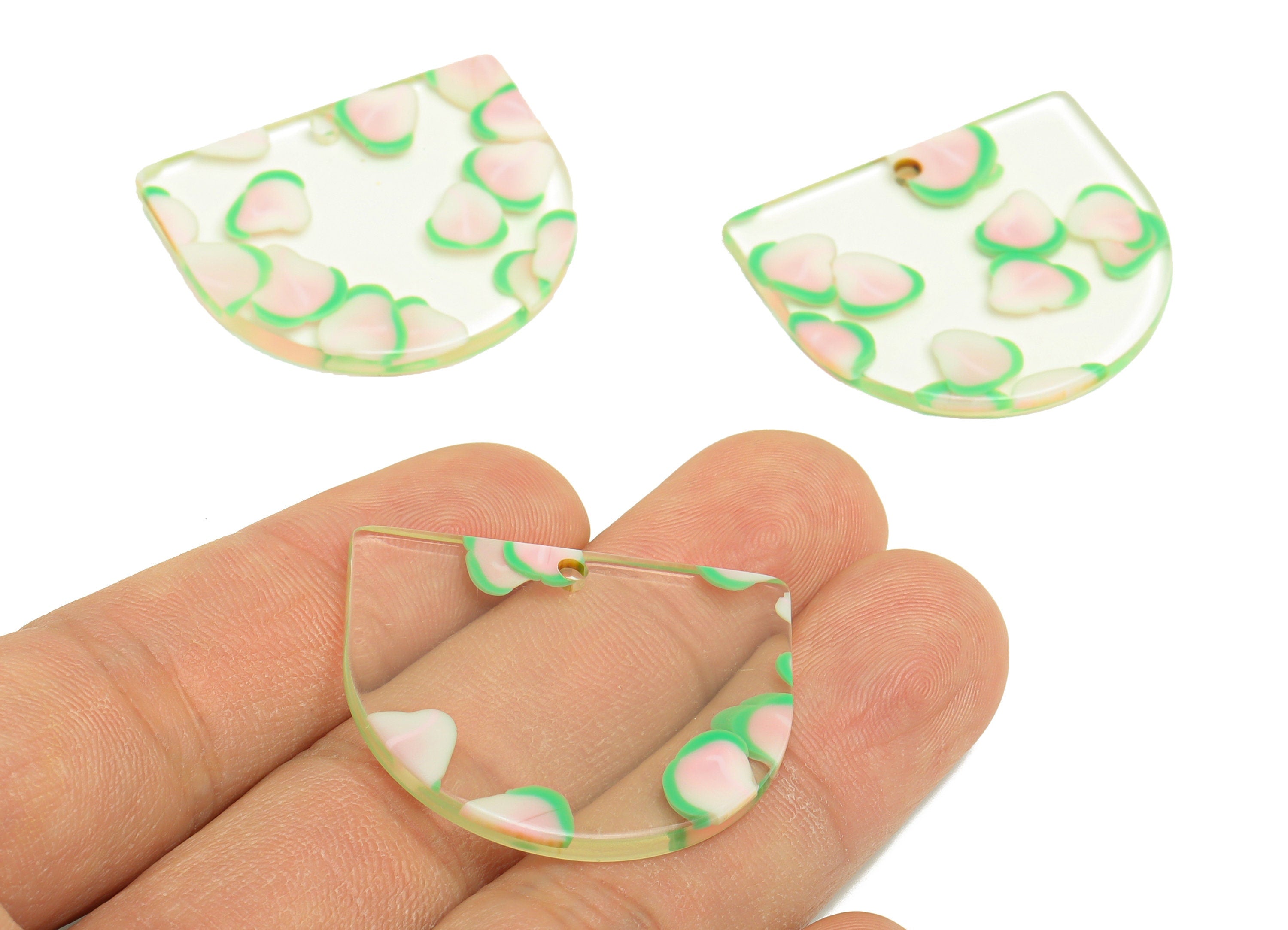 Acrylic D Earring Charms - Acrylic Transparent Domed Pendant - Domed Charm - Color Code: A1020 - 33.48x29x2mm - AC1094-A1020 - DOMEDBAZAAR