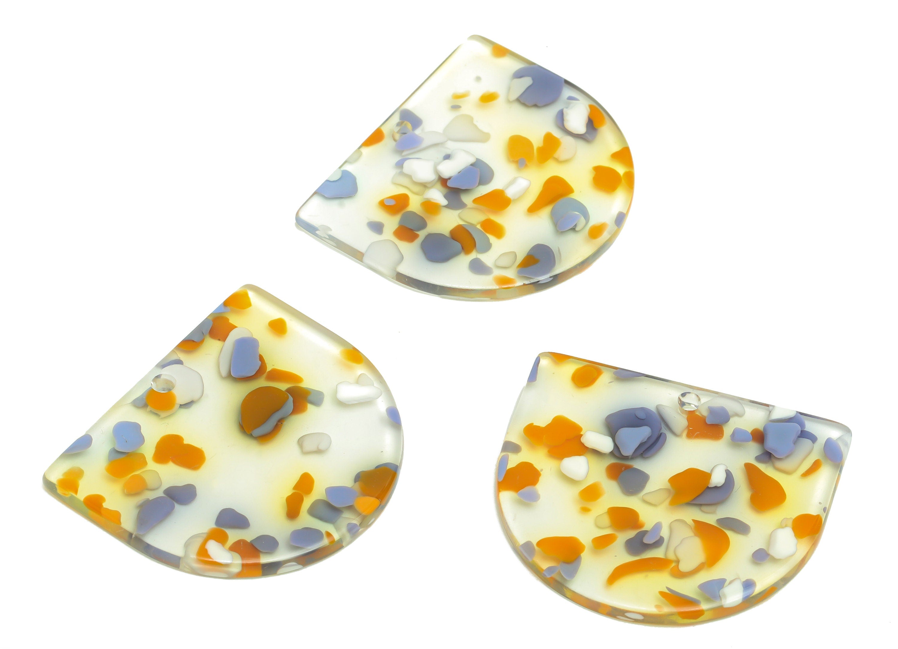 Acrylic D Earring Charms - Acrylic Rainbow Transparent Domed Pendant - Domed Charm - Color Code: A1018 - 33.48x29x2mm - AC1094-A1018 - DOMEDBAZAAR