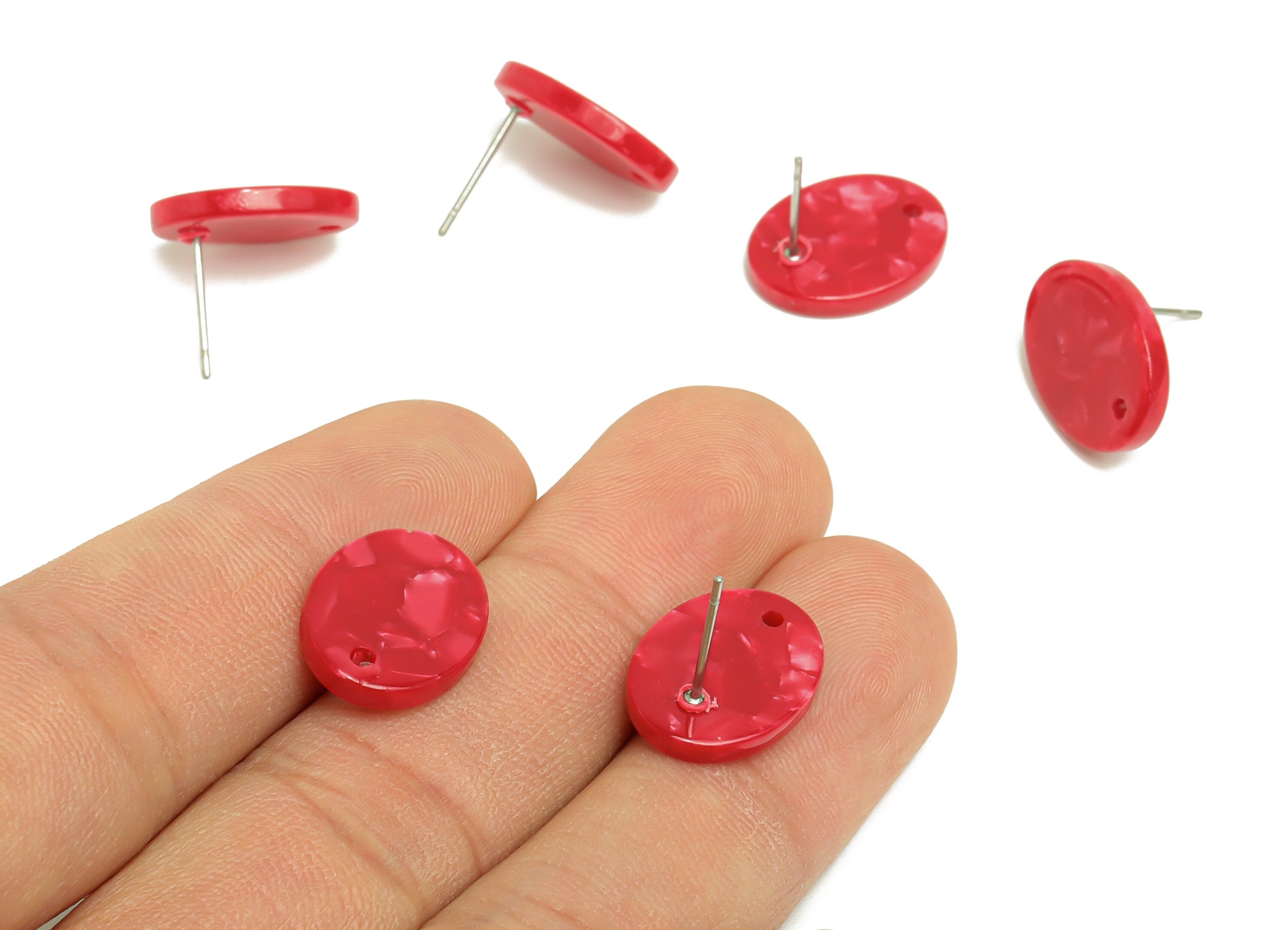 Acetic Acid Oval Earring Post - Acetic Oval Stud - Acetic Red Oval Earring Post - Jewelry Supplies - Color Code:A47 - 15x12x2mm - AC2294-A47 - DOMEDBAZAAR