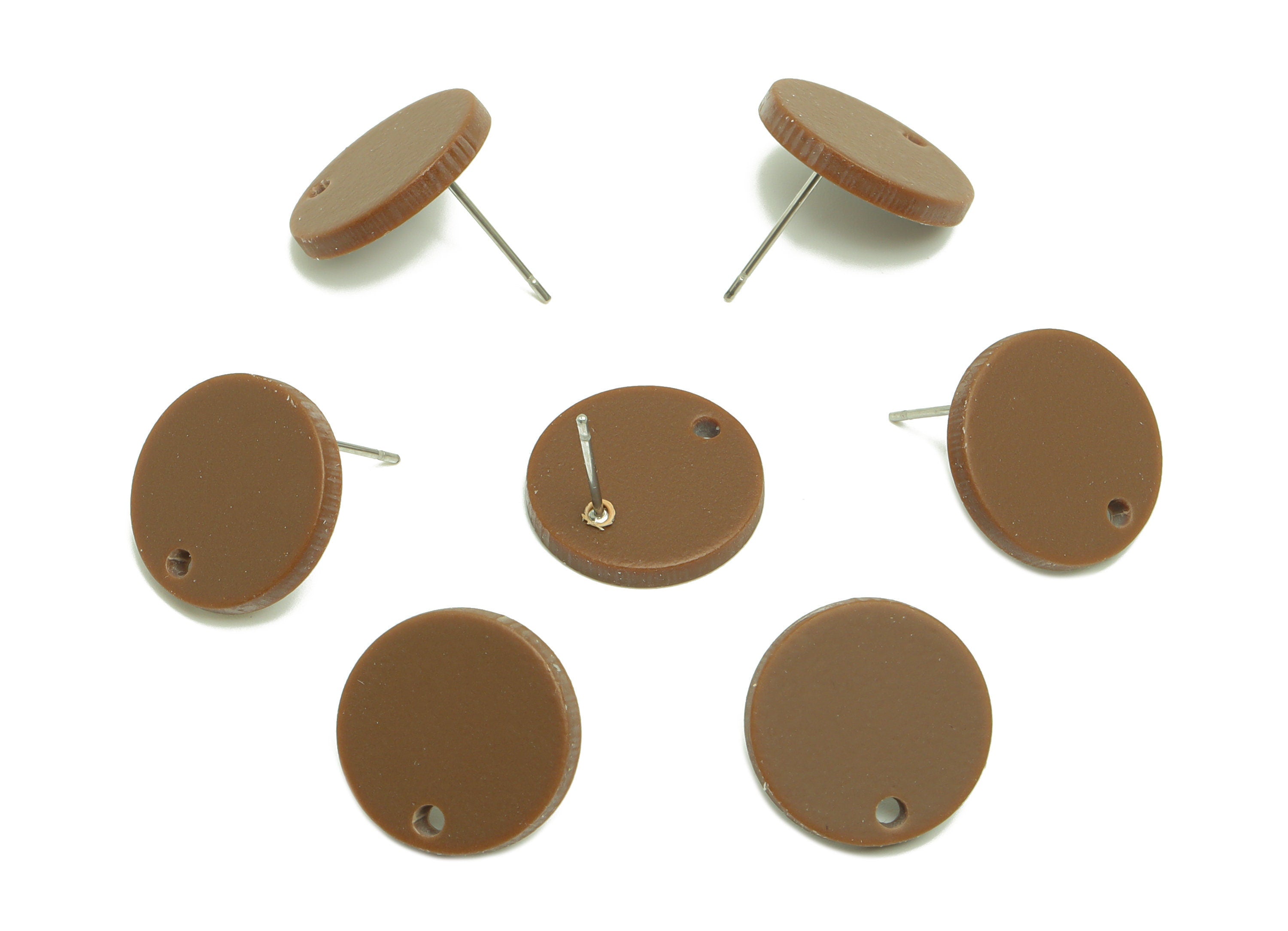 Acrylic Round Earring Stud - Brown Earrings Post - Acrylic Brown Earring Post - Jewelry Supplies - Color Code: A1037 - 15.44x15x2mm- AC2630 - DOMEDBAZAAR