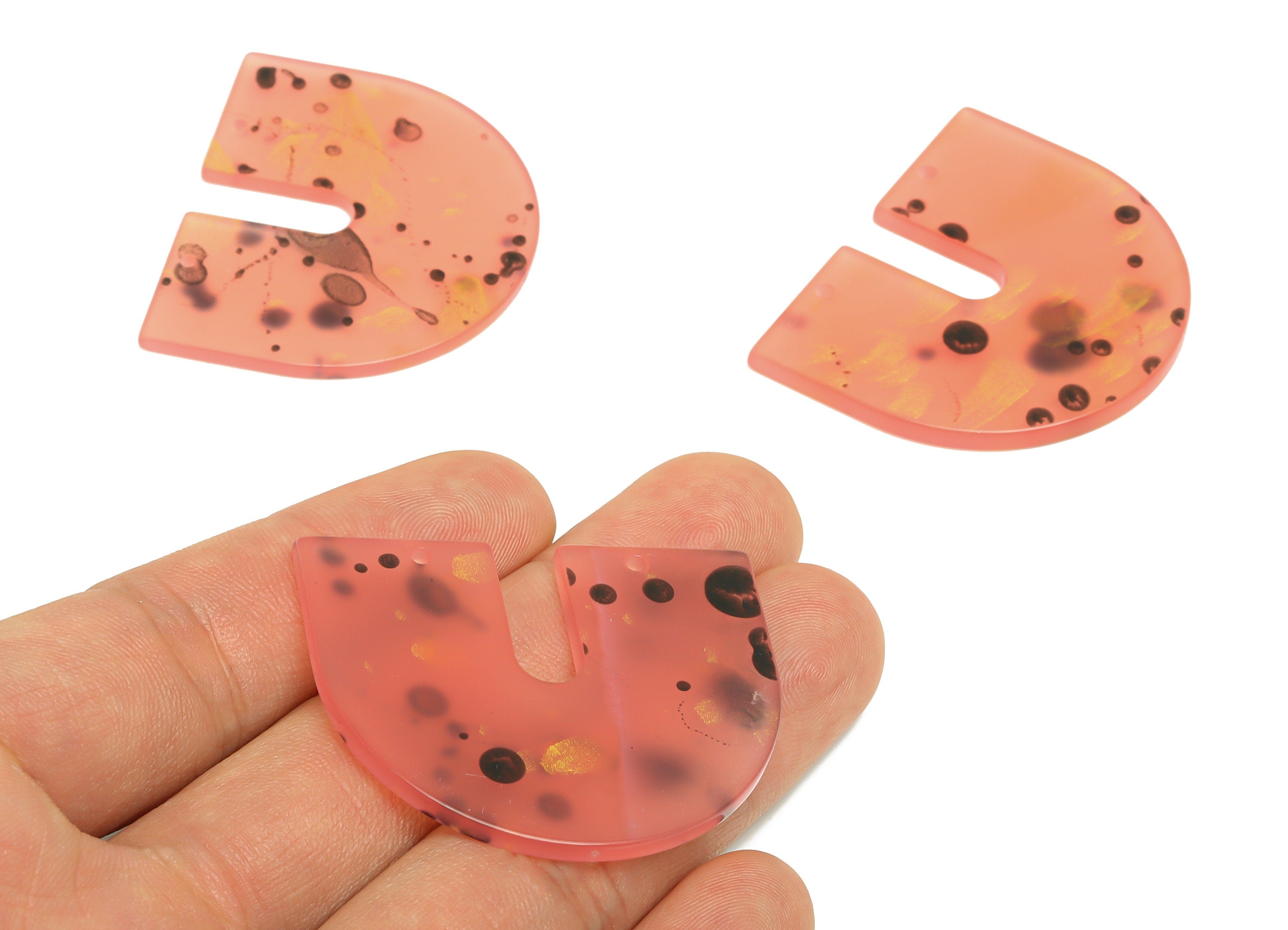 Acrylic Geometric Earring Connector - Pink U Acrylic Charms - Jewelry Making Supplies - Color Code:A1014 - 43.71x36.2x2.48mm - AC1884-A1014 - DOMEDBAZAAR