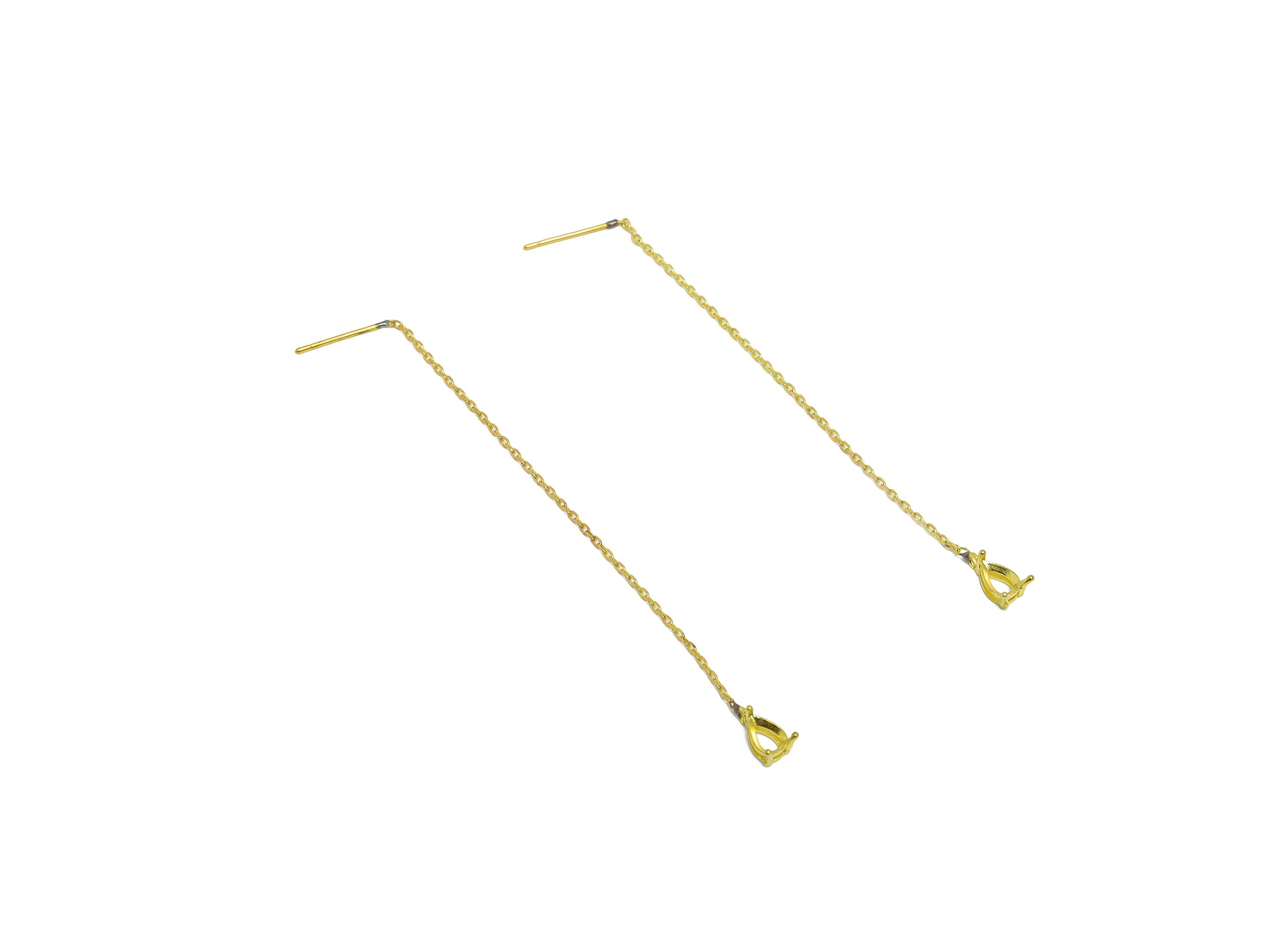 Drop CZ Setting Chain Earring Stud - Raw Brass Teardrop Chain Tassel - Zircon 3*4mm Setting Earring - 90.5x4.4x3.8mm - PP10307 - DOMEDBAZAAR