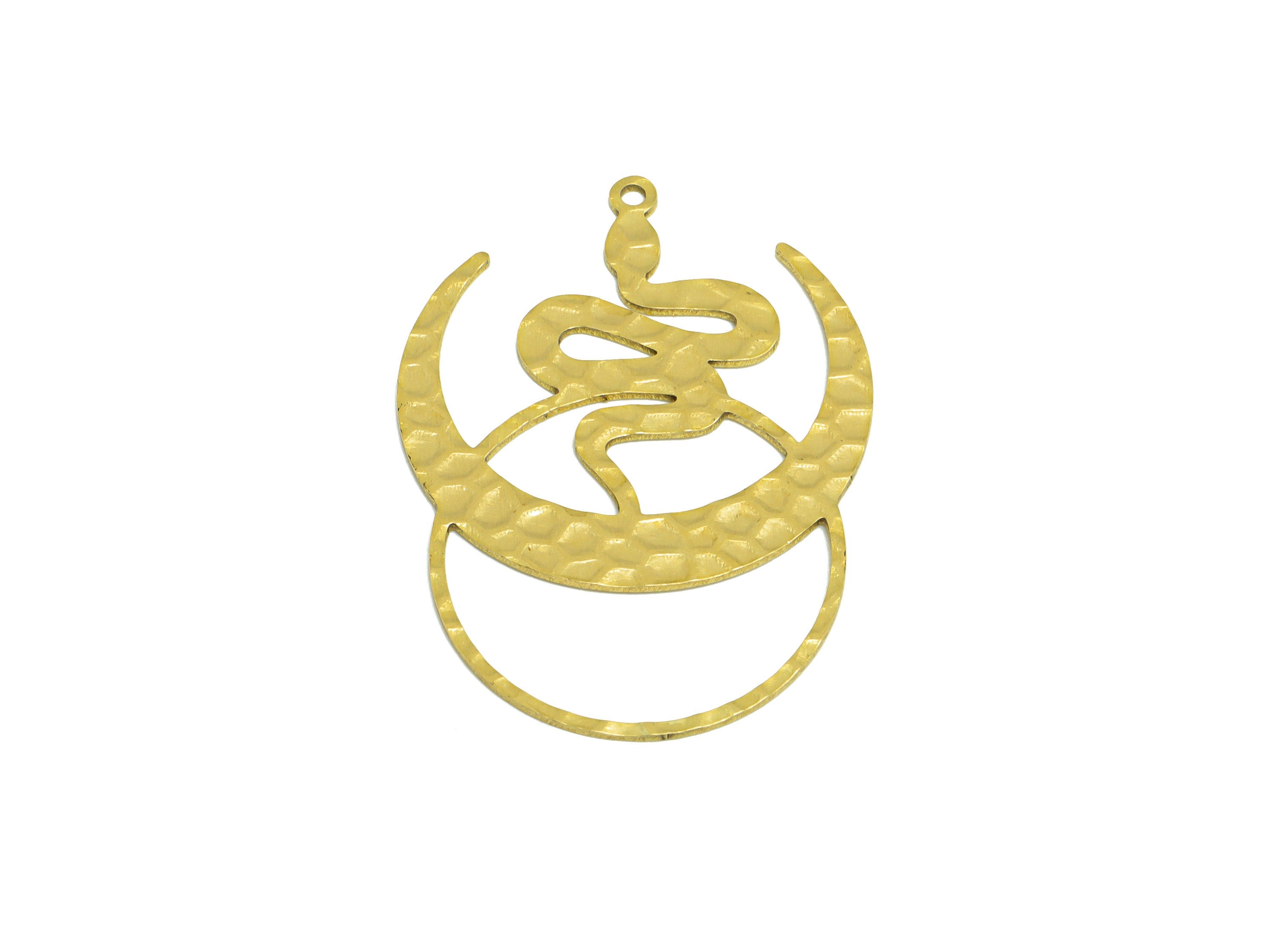 Hammered Snake Earring Charm - Raw Brass Crescent Earring Charm - Brass Hammered Snake Pendant - Moon Snake Charm - 42x30x0.8mm - PP10305 - DOMEDBAZAAR