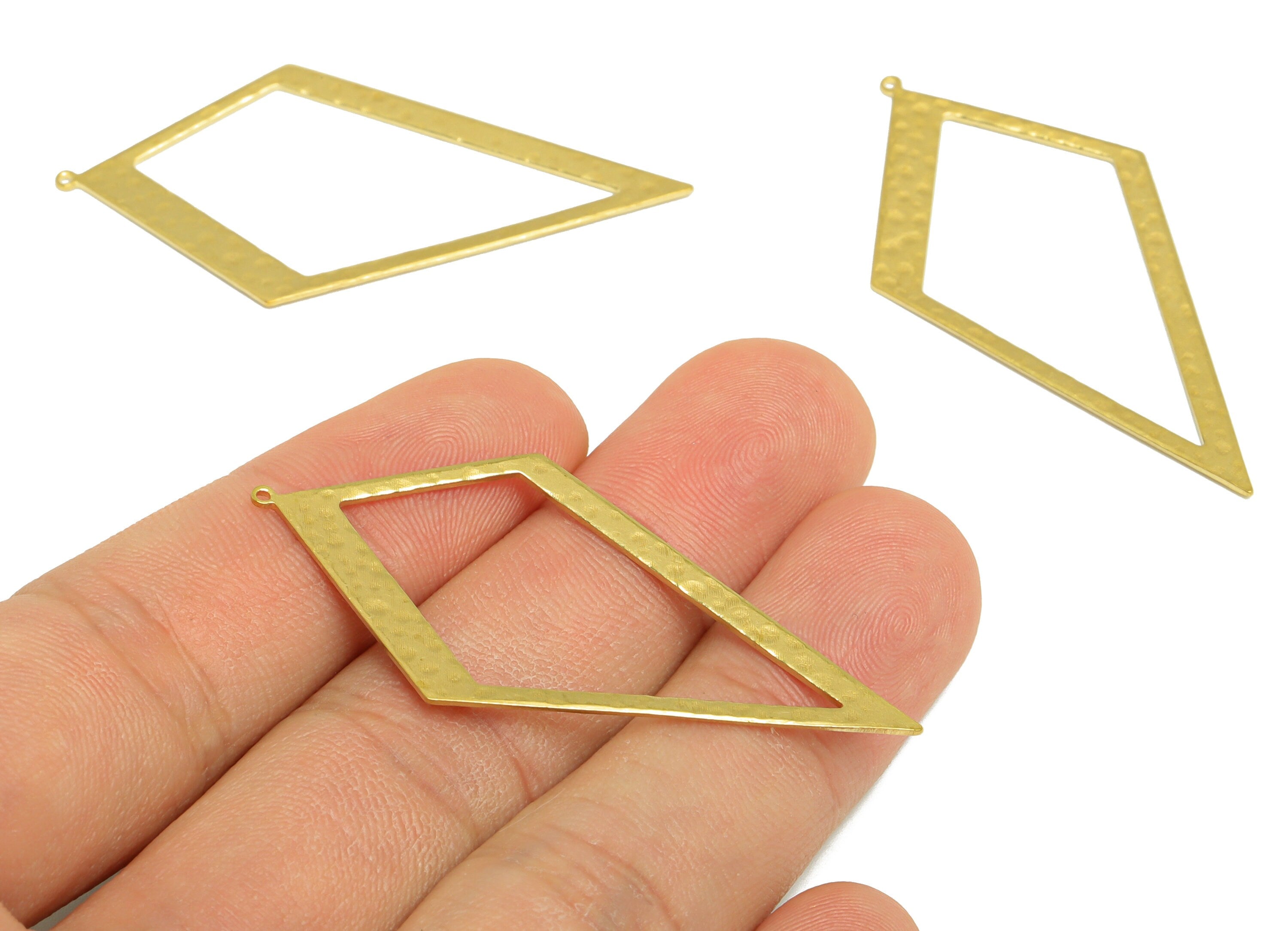 Brass Hammered Diamond Earring Charm - Raw Brass Quadrilateral Earring Charm - Brass Rhombus Earring Charm - 0.9x52x26mm - PP10310 - DOMEDBAZAAR