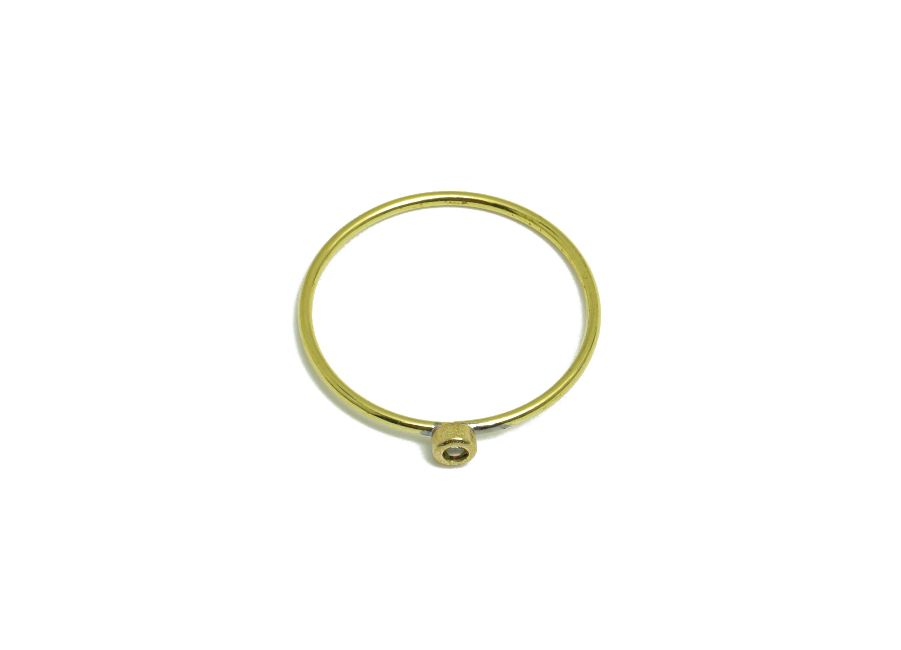 Deep Golden Yellow Brass Zircon Ring - Raw Brass Ring - Brass Chain Rings - Brass Cubic Zircon Rings - 19.2x17.8x2.8mm - PP10337B - DOMEDBAZAAR
