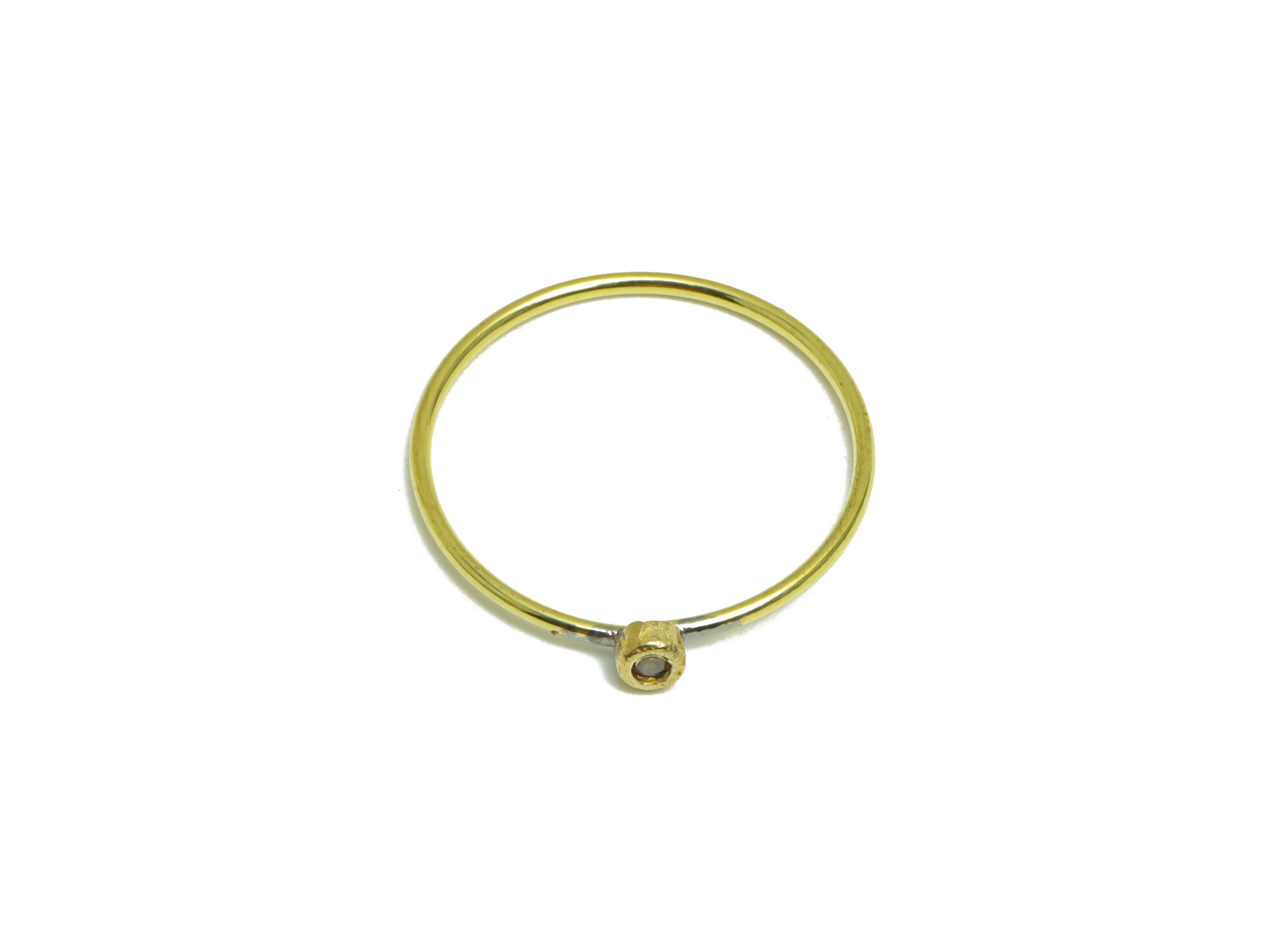 Dark Champagne Brass Zircon Ring - Raw Brass Ring- Brass Chain Rings - Brass Cubic Zircon Rings - 19.2x17.8x2.8mm - PP10337H - DOMEDBAZAAR