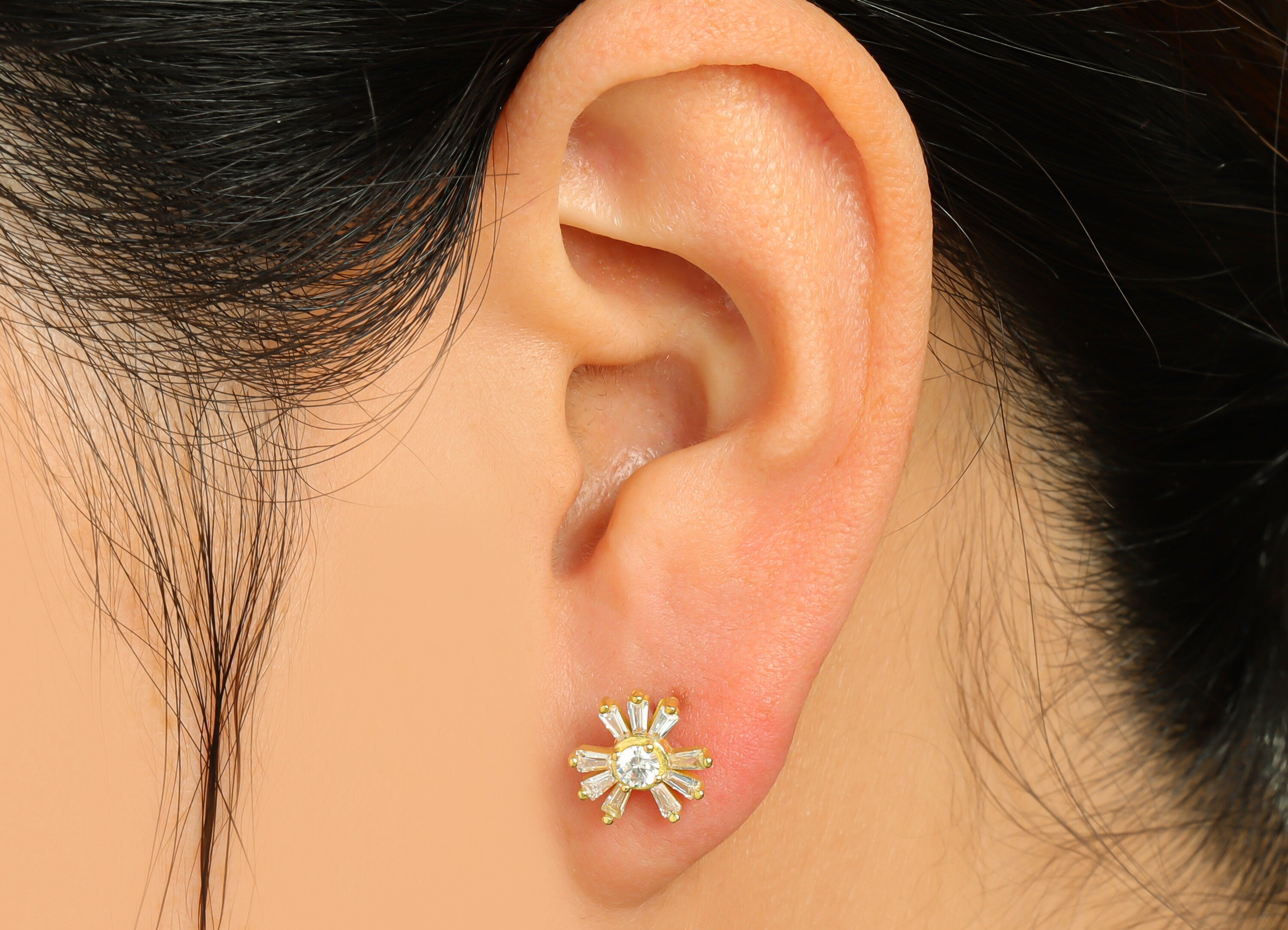 Brass CZ Flower Earring Post - Raw Brass Cubic Zircon Trapezoid Earring Post - Brass Zircon Earring Post - Earring Stud - 15x9x3mm - PP10109 - DOMEDBAZAAR