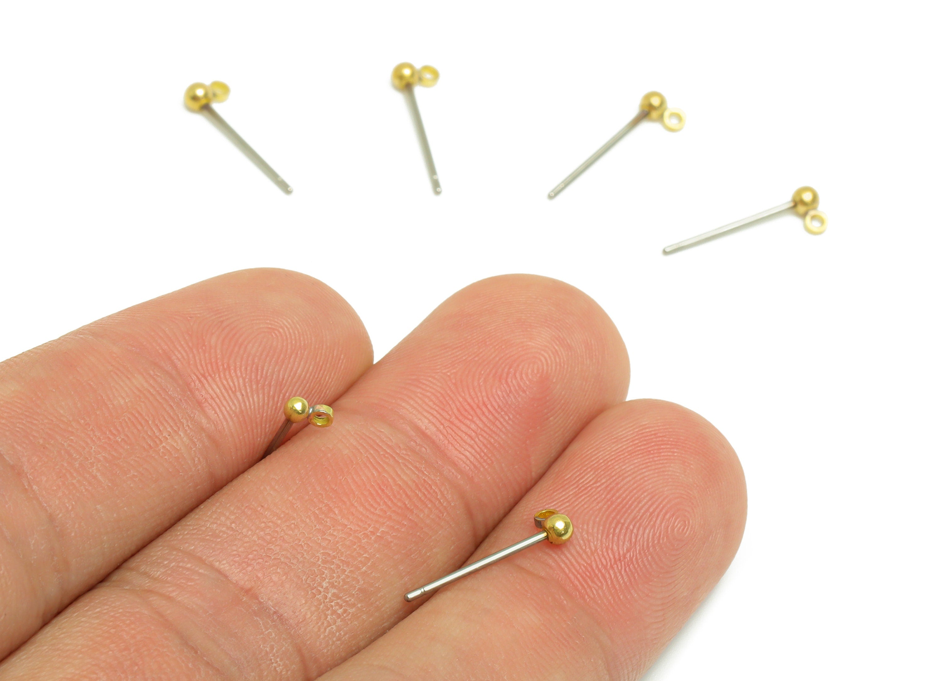 2.5mm Ball Stud Earrings With Loop - Brass Ball Pad Stud - Brass Bead Earring Post- Earring Charms - Jewelry Supplies - 14x4x2mm -PP9977-2.5 - DOMEDBAZAAR