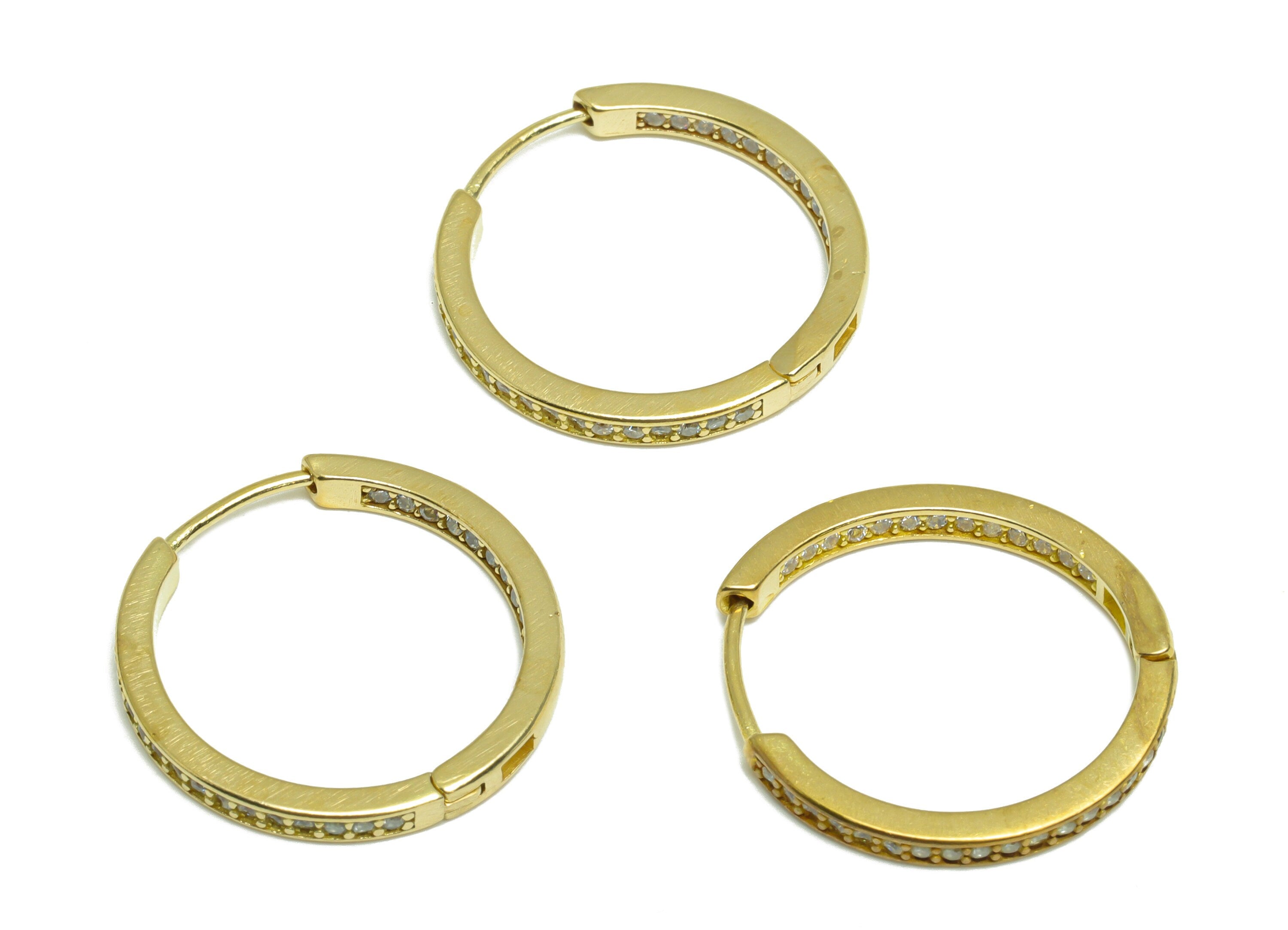 Brass CZ Huggie Hoop Earring - Brass Hoop Cubic Zircon Earring - Brass Huggie Earring - Zircon Huggie Hoop Clasp - 22.2x21.2x2mm - PP10000 - DOMEDBAZAAR