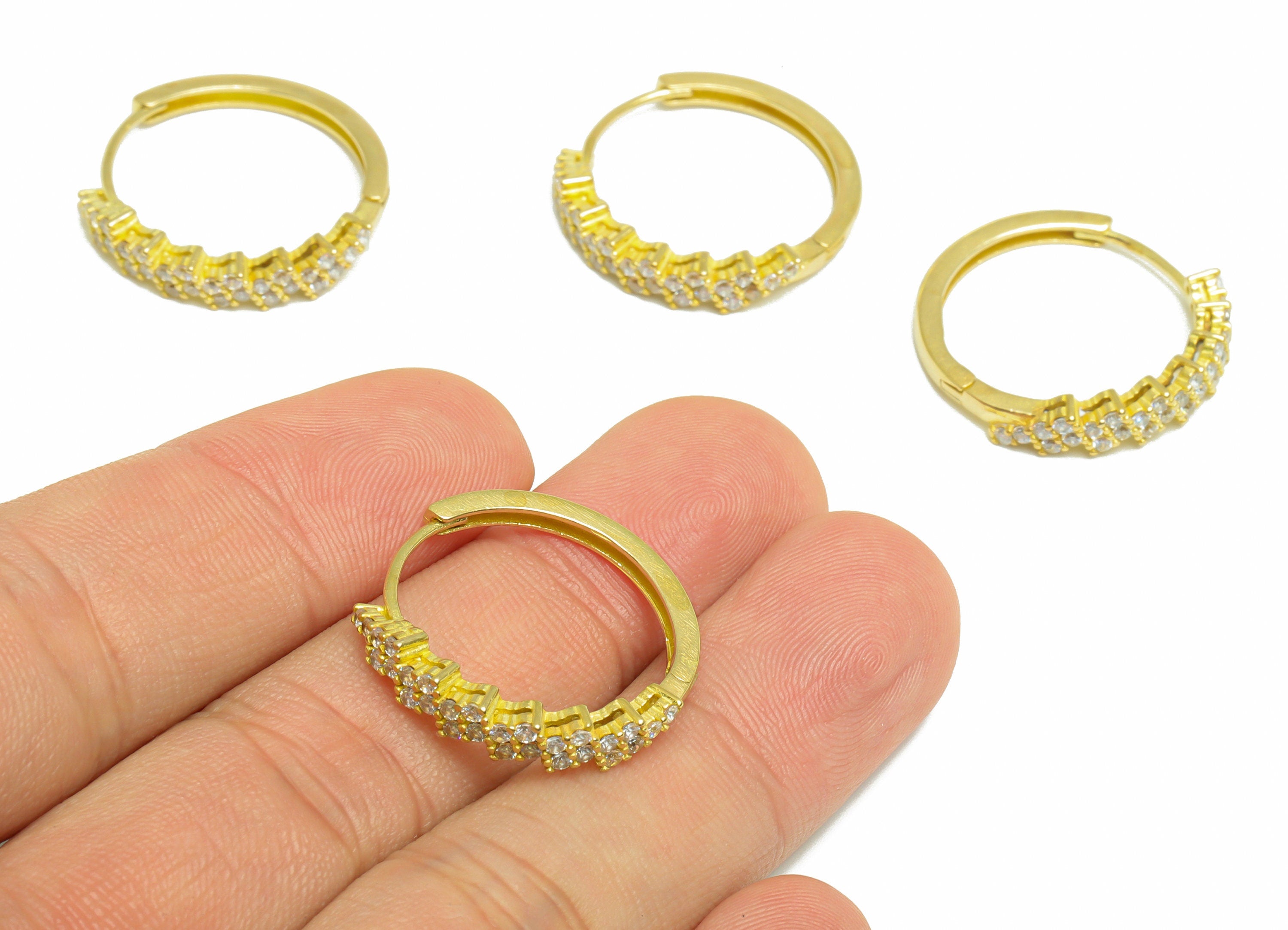Brass CZ Huggie Hoop Earring - Brass Hoop Cube Zircon Earring - Brass Huggie Earring - Zircon Huggie Hoop Clasp - 24x23x4.4mm - PP10002 - DOMEDBAZAAR