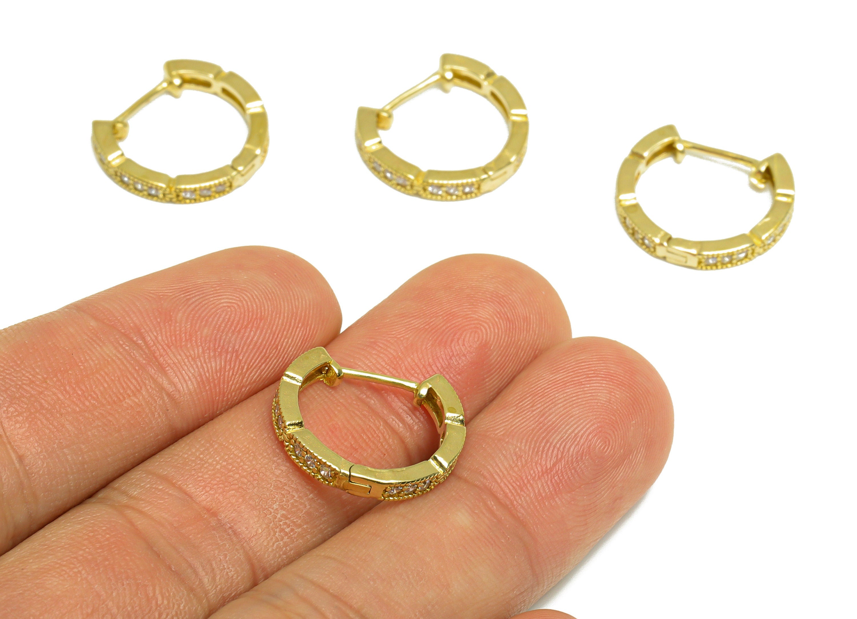 Brass CZ Huggie Hoop Earring - Brass Hoop Oval Rectangle Zircon Earring - Brass Huggie Earring - Huggie Hoop Clasp - 17.64x16.3x2mm - PP9993 - DOMEDBAZAAR