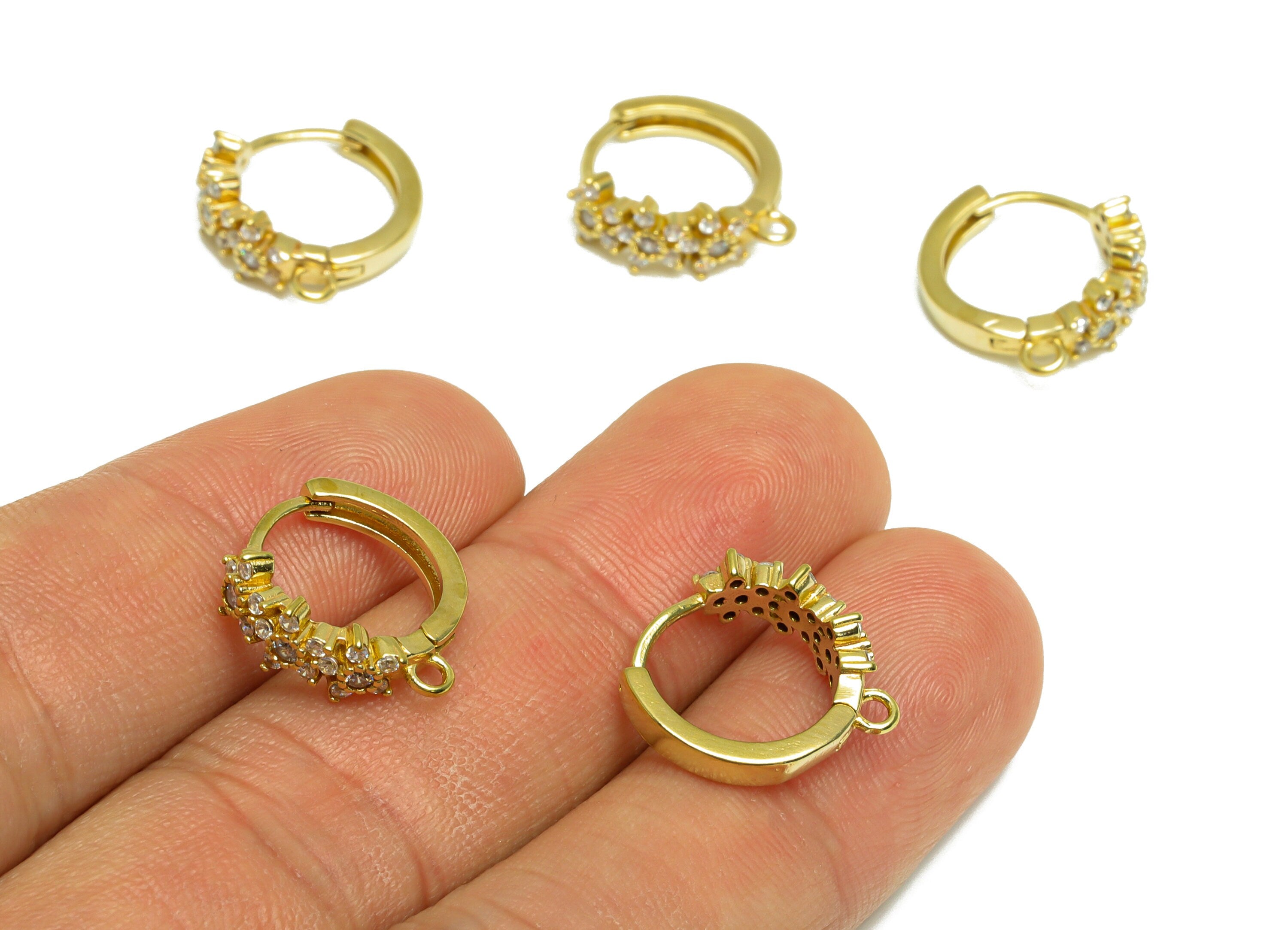 Brass CZ Huggie Hoop Earring - Raw Brass Hoop Flower Zircon Earring - Daisy Huggie Earring - Earring Hoop With Loop - 16.5x15x5mm - PP9995 - DOMEDBAZAAR