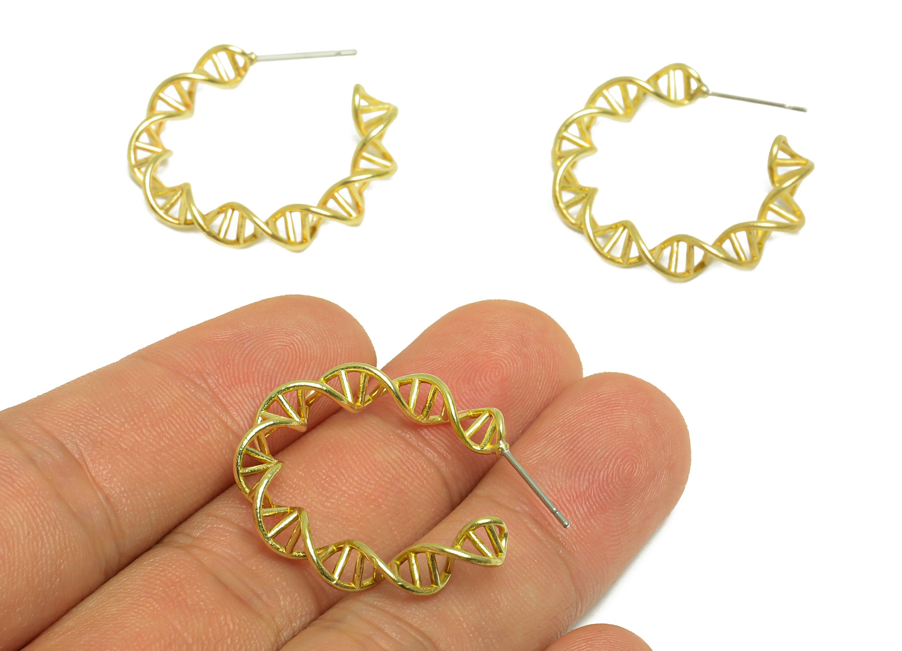 Brass Hoop C Earring Post - Raw Brass Rotating Ladder Earring Post - Brass Open Hoop Earring Post - Brass Steel Stud - 32x26x4mm - PP10098 - DOMEDBAZAAR