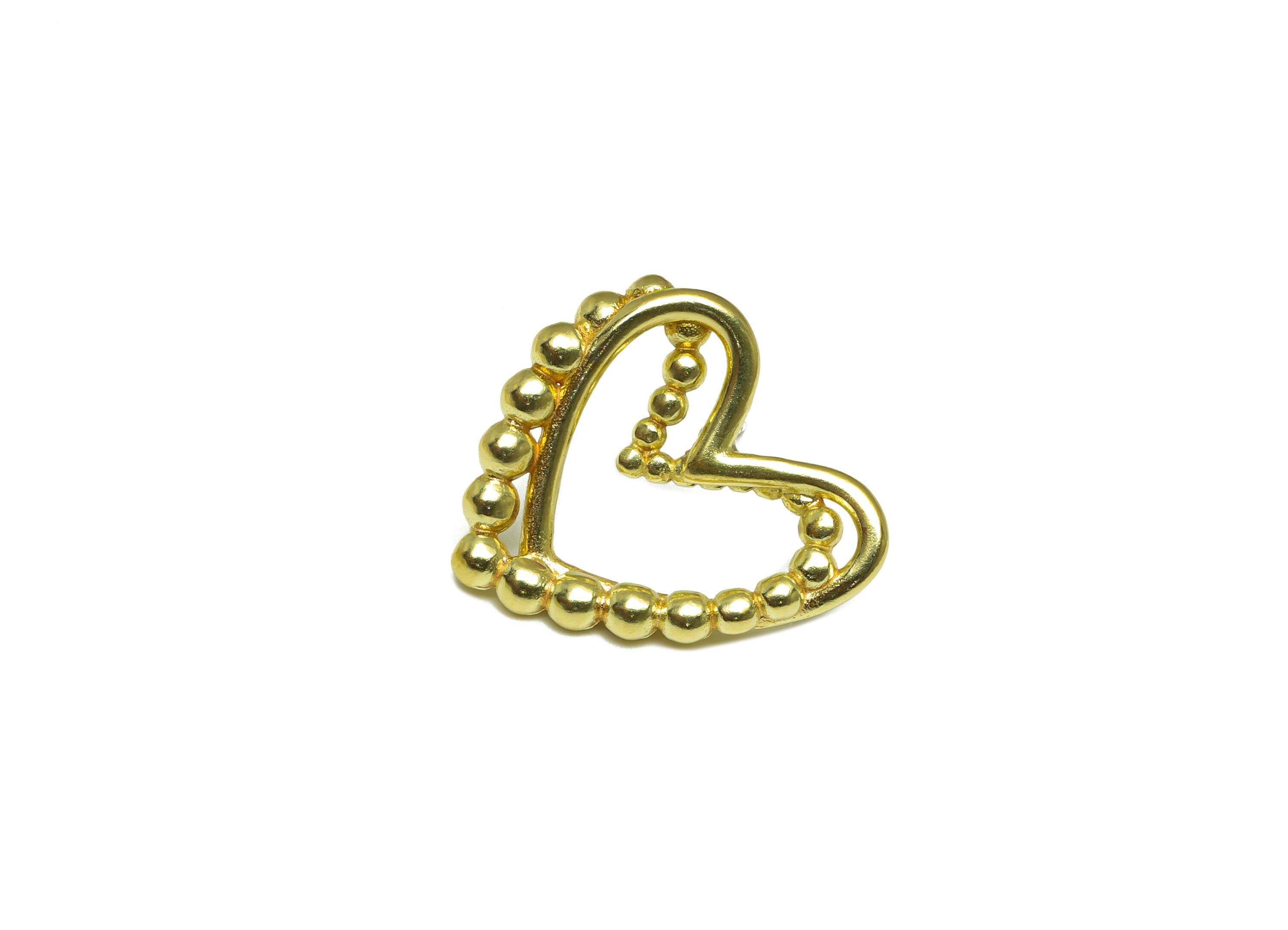Brass Heart Earring Post - Raw Brass Heart Wire Earring Post - Brass Heart Beaded Earring Post - Beaded Steel Stud - 22.5x21x3.6mm - PP10057 - DOMEDBAZAAR