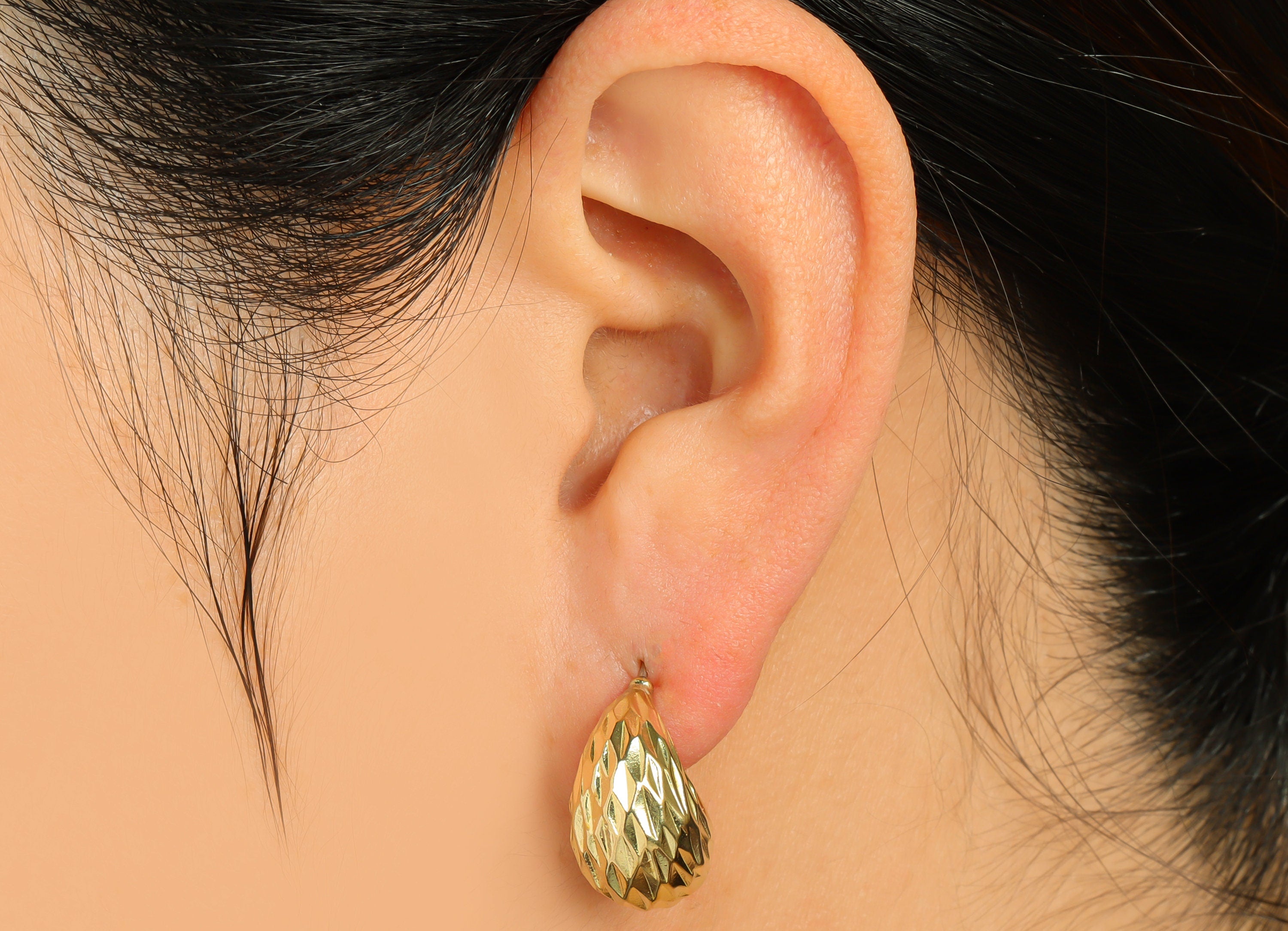 Brass Hoop C Earring Post - Raw Brass Thick Hoop Earring Post - Brass Textured Earring Post - Thick Steel Stud - 28x17.6x10mm - PP10041 - DOMEDBAZAAR