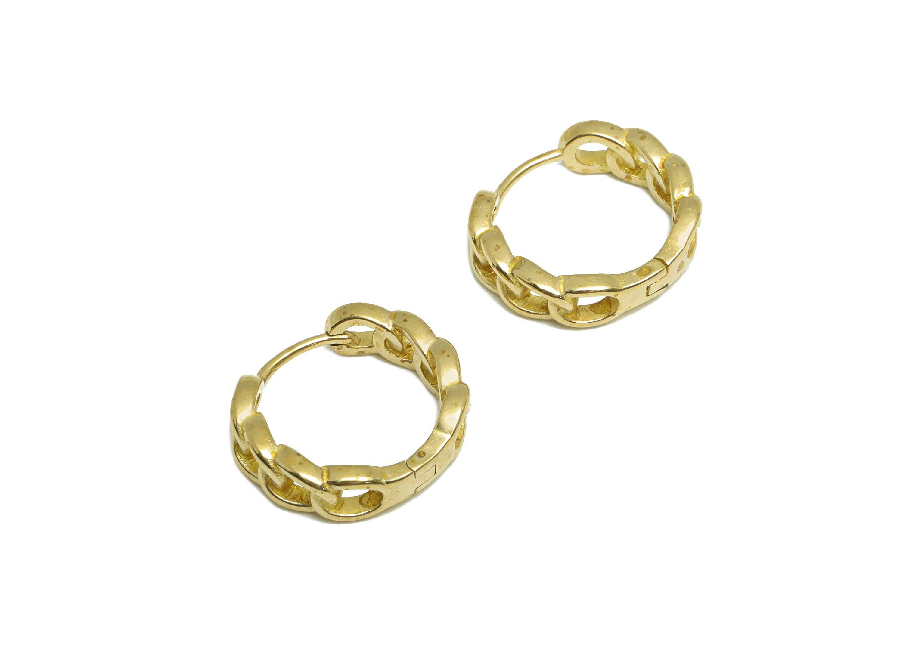Brass Chain Huggie Hoop Earring - Raw Brass Hoop Rope Chain Earring - Curb Chain Huggie Hoop Earring - 18.9x16.7x4.9mm - PP9978 - DOMEDBAZAAR