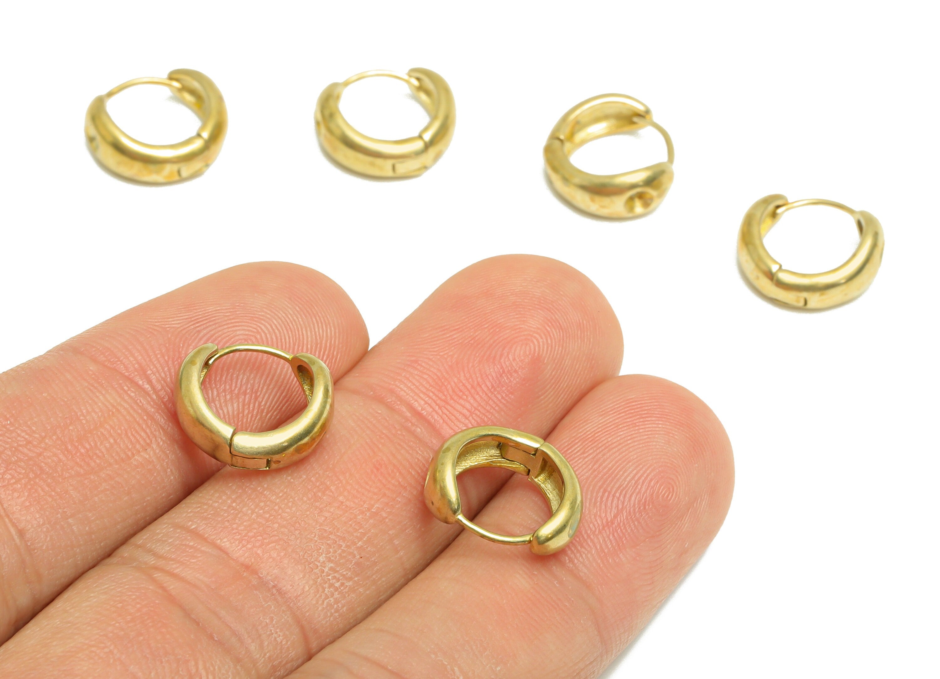 Brass Thick Huggie Hoop Earring - Raw Brass Hoop Earring For Diamond - Brass Huggie Earring With Hole - 13.1x11.7x4.8mm - PP9982 - DOMEDBAZAAR