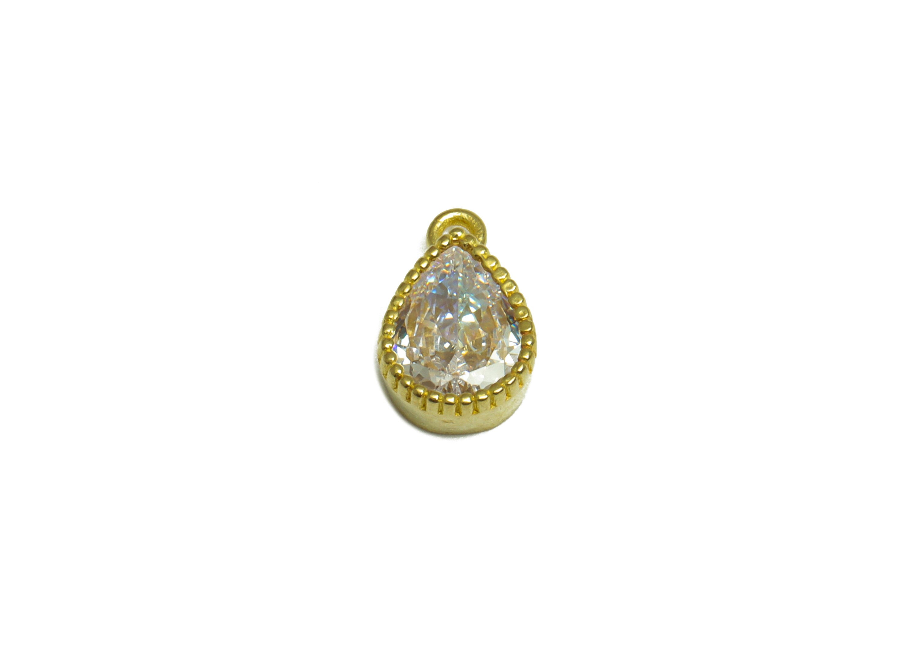 Brass CZ Drop Pendant - Raw Brass Teardrop Cubic Zircon Earring Charm - Brass Diamond Pendant - Cubic Zircon Charm - 11.2x7.4x3mm - PP10066 - DOMEDBAZAAR