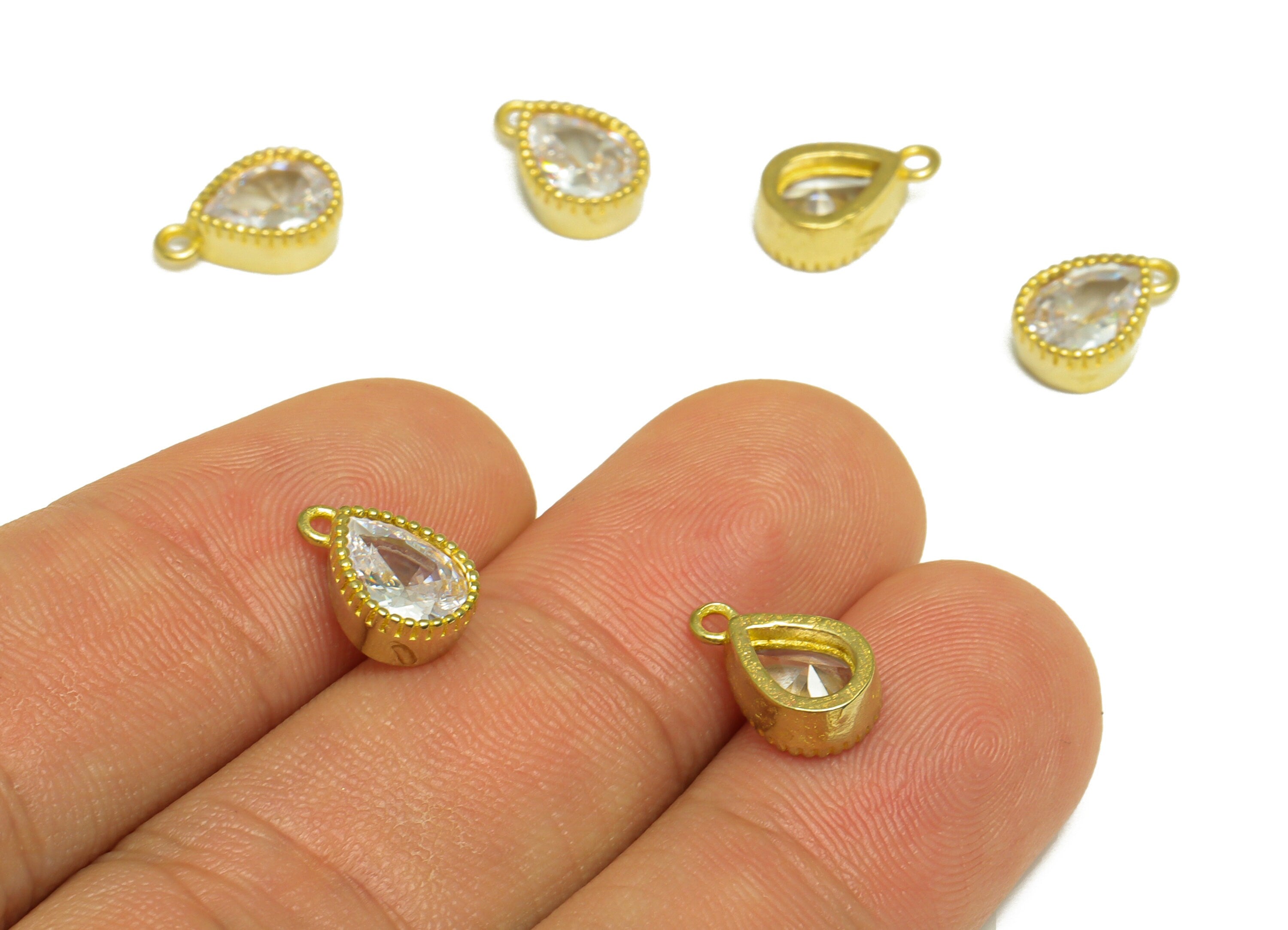 Brass CZ Drop Pendant - Raw Brass Teardrop Cubic Zircon Earring Charm - Brass Diamond Pendant - Cubic Zircon Charm - 11.2x7.4x3mm - PP10066 - DOMEDBAZAAR