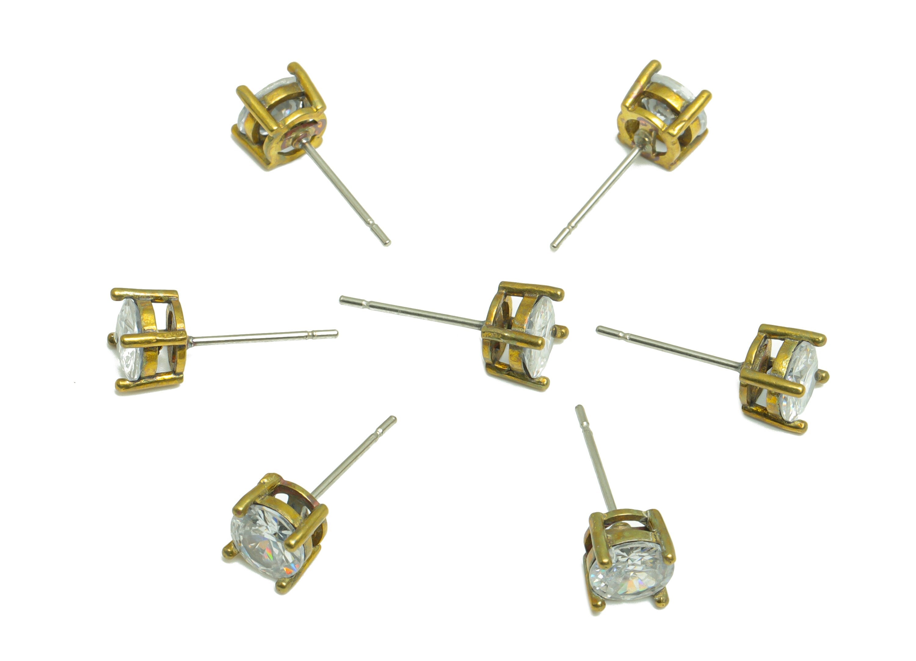 6mm CZ Minimalist Earring - Raw Brass Antique Bronze CZ Earring Post - Cubic Zircon Earring Post - Stainless Steel Stud - 16x6x4mm-PP9890-6 - DOMEDBAZAAR