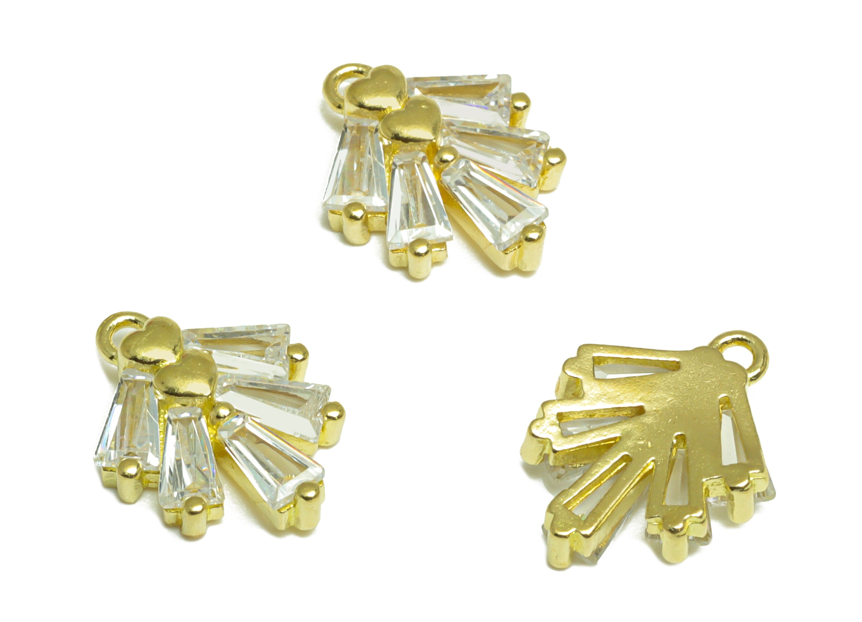 Brass CZ Heart Earring Charm - Raw Brass Mini Double Heart Cubic Zircon Earring Charm - Brass Diamond Pendant - 14.02x11x3.08mm - PP10091 - DOMEDBAZAAR