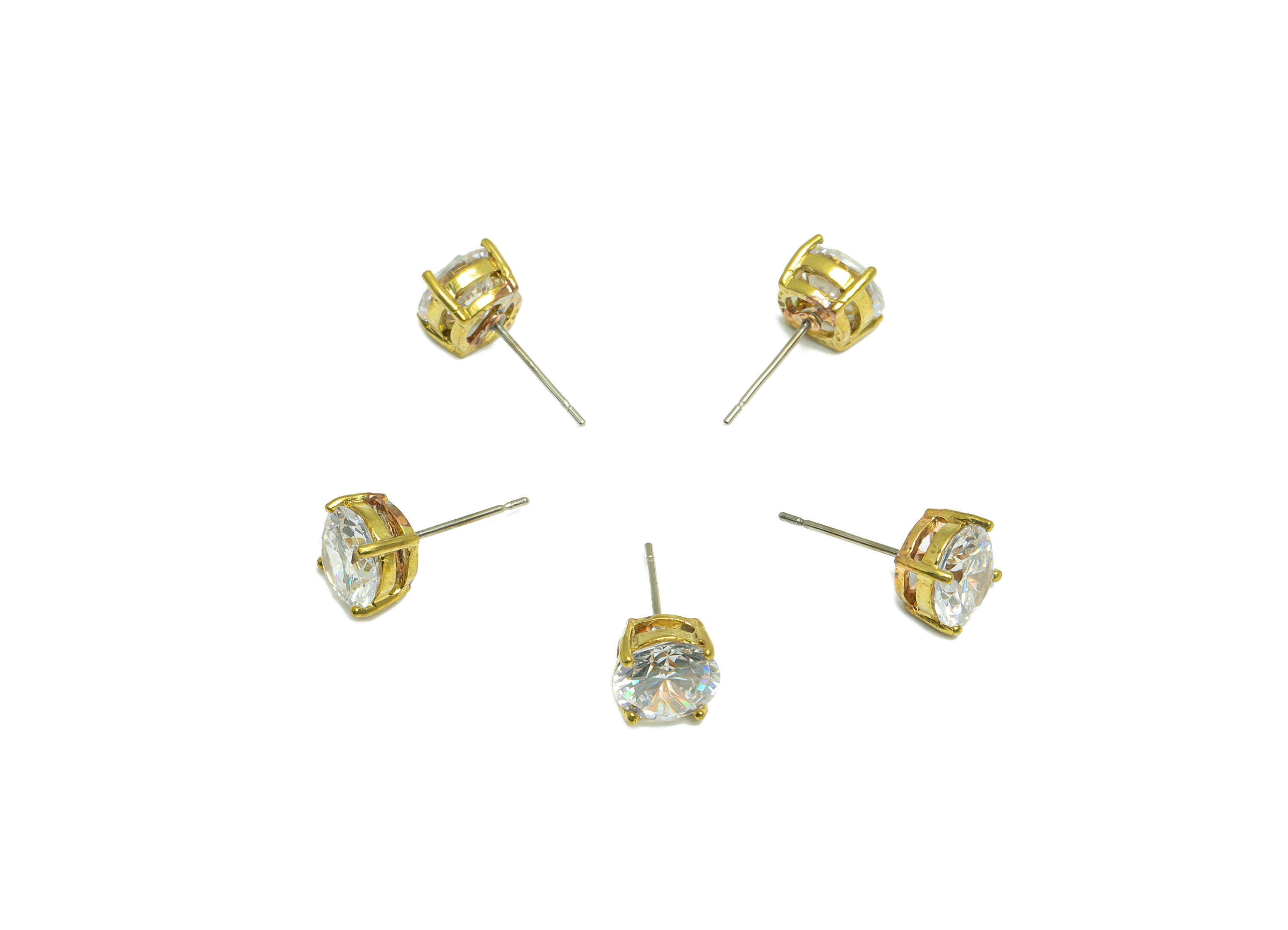 8mm CZ Minimalist Earring - Raw Brass CZ Earring Post - Cubic Zircon Earring Post - Stainless Steel Stud - 17.3x8x5.8mm - PP9890-8 - DOMEDBAZAAR