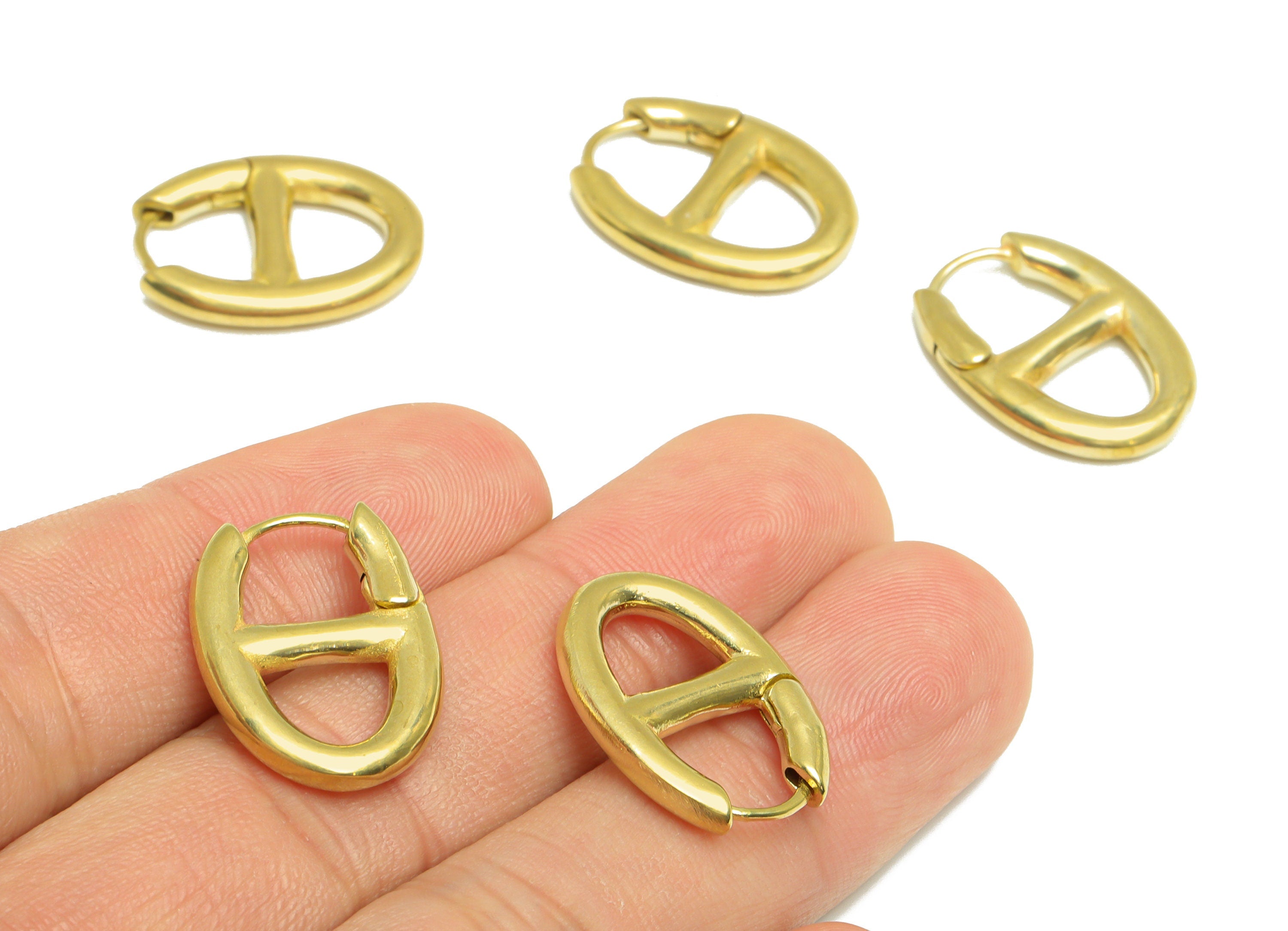 Brass Oval Huggie Hoop Earring - Brass Hoop Oval Earring - Brass Geometry Huggie Hoop Clasp Earring - 21x15.7x2.9mm - PP10005 - DOMEDBAZAAR