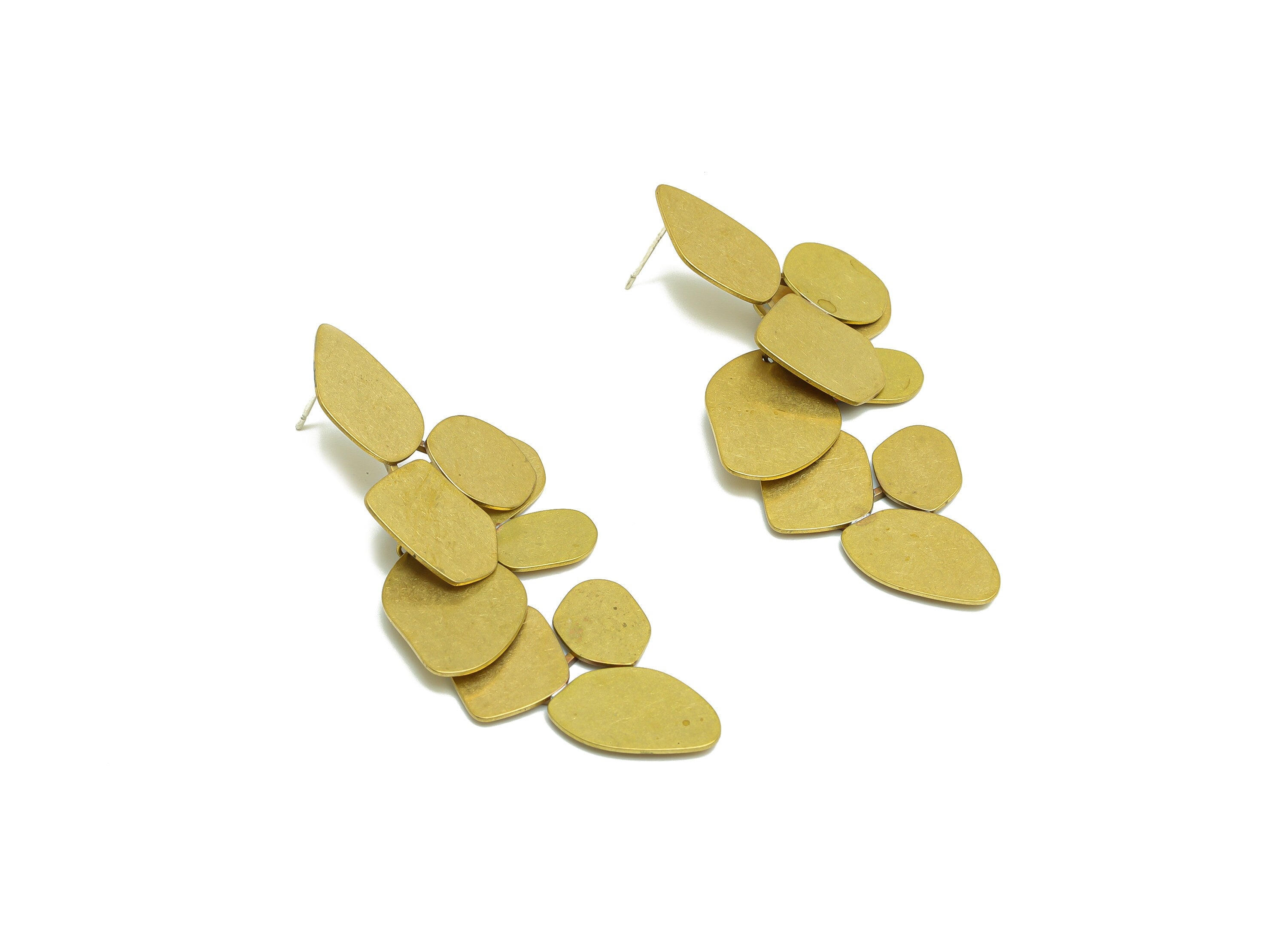 Brass Leaf Earring Post - Brass Hang Leaf Earring Stud - Brass Dangel Earring Post- Brass Botanical Earring Post - 60x32x2.6mm - PP9893 - DOMEDBAZAAR