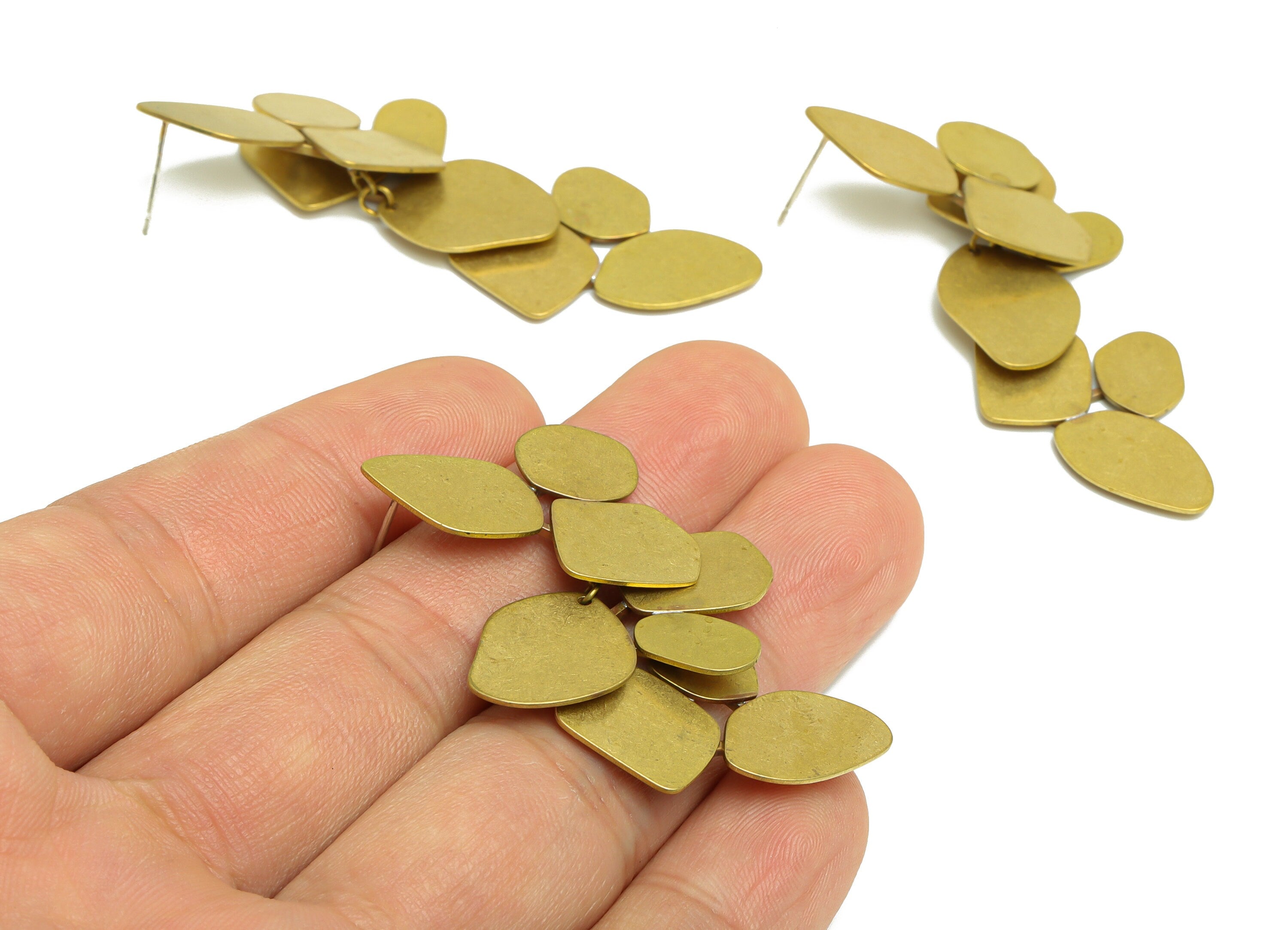 Brass Leaf Earring Post - Brass Hang Leaf Earring Stud - Brass Dangel Earring Post- Brass Botanical Earring Post - 60x32x2.6mm - PP9893 - DOMEDBAZAAR