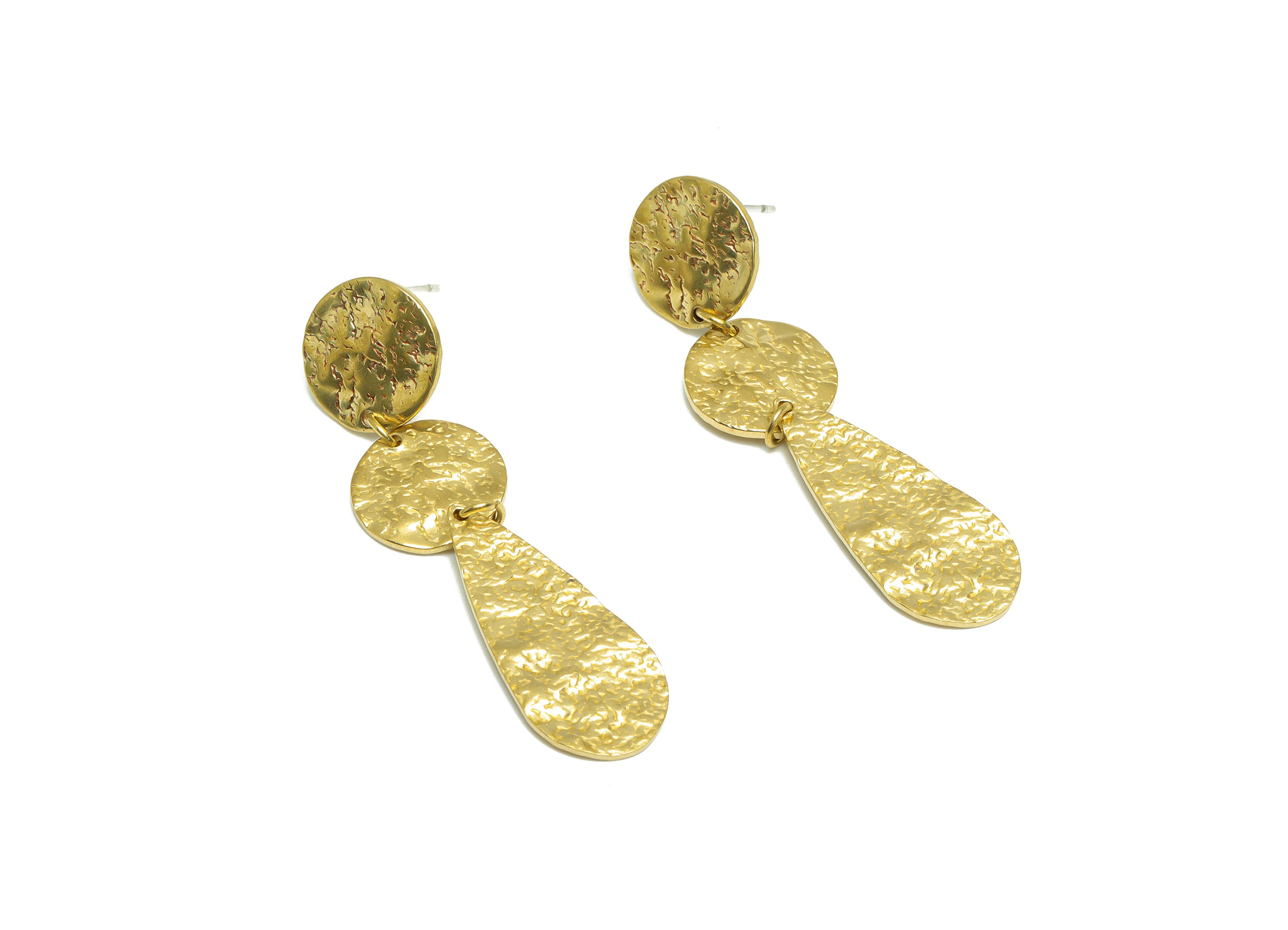Brass Hammered Drop Earring Post - Brass Textured Round Earring Stud - Brass Hammered Dangel Earring Post - 49.8x12.8x1.4mm - PP9983 - DOMEDBAZAAR