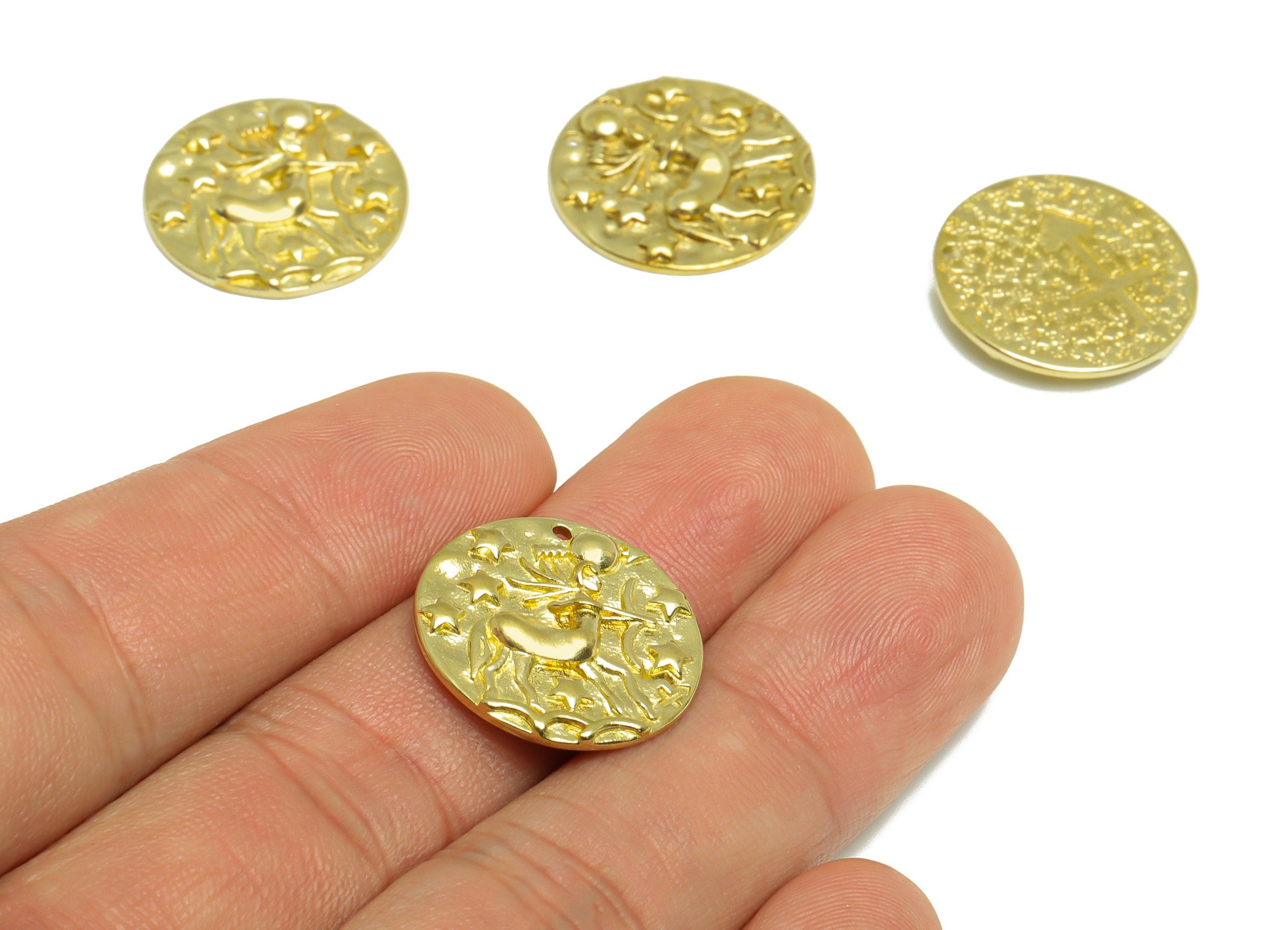 Brass Hammered Earring Charms - Raw Brass Sagittarius Star Deer Pendant - Brass Horoscope Charm - Brass Zodiac Pendant - 19x19x2mm - PP9892 - DOMEDBAZAAR