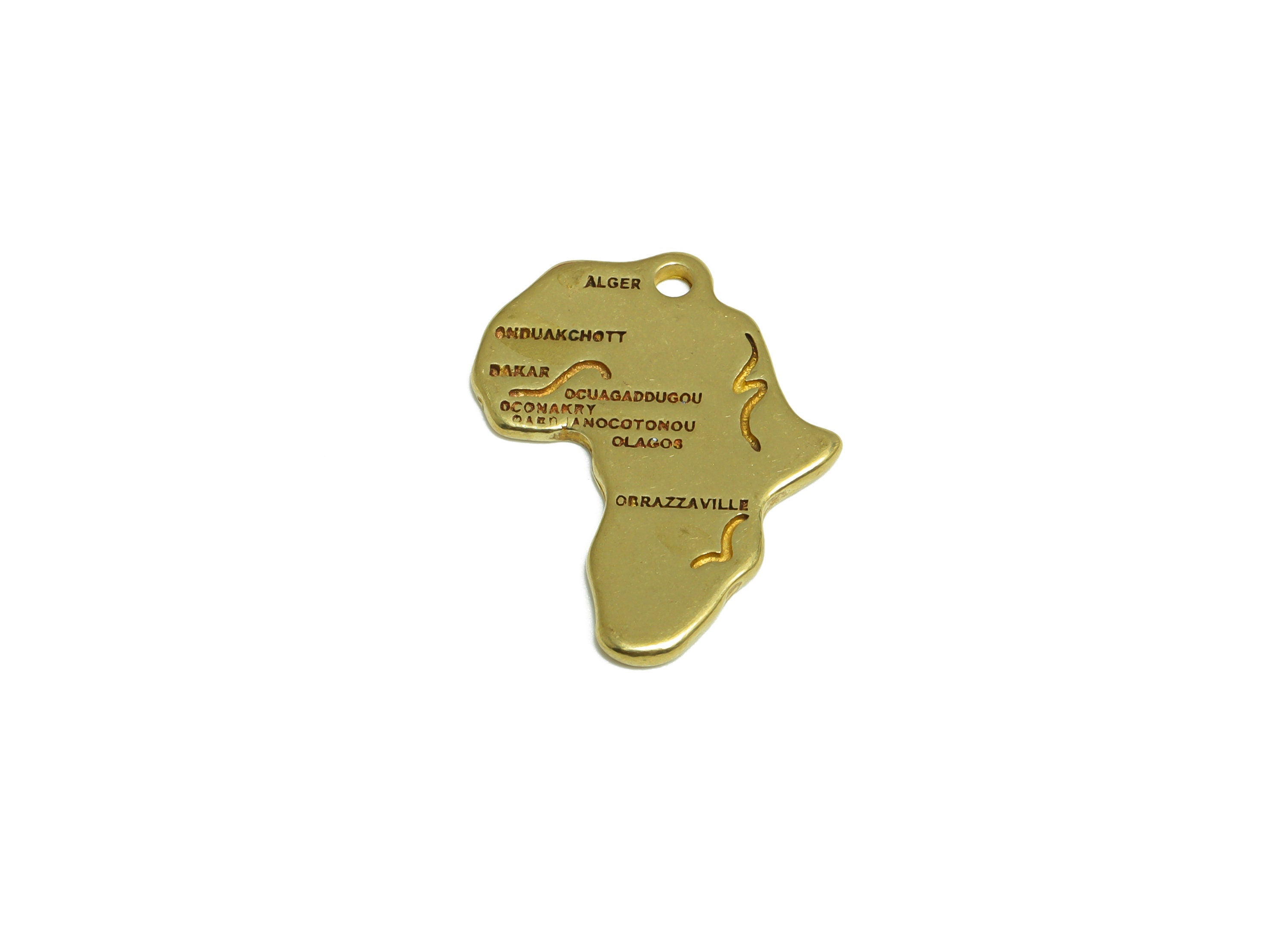 Brass Map Earring Charm - Raw Brass Letter Map Earring Charm - Brass Africa Map Earring Charm - For Necklace - 23.2x18.4x1.37mm - PP10060 - DOMEDBAZAAR