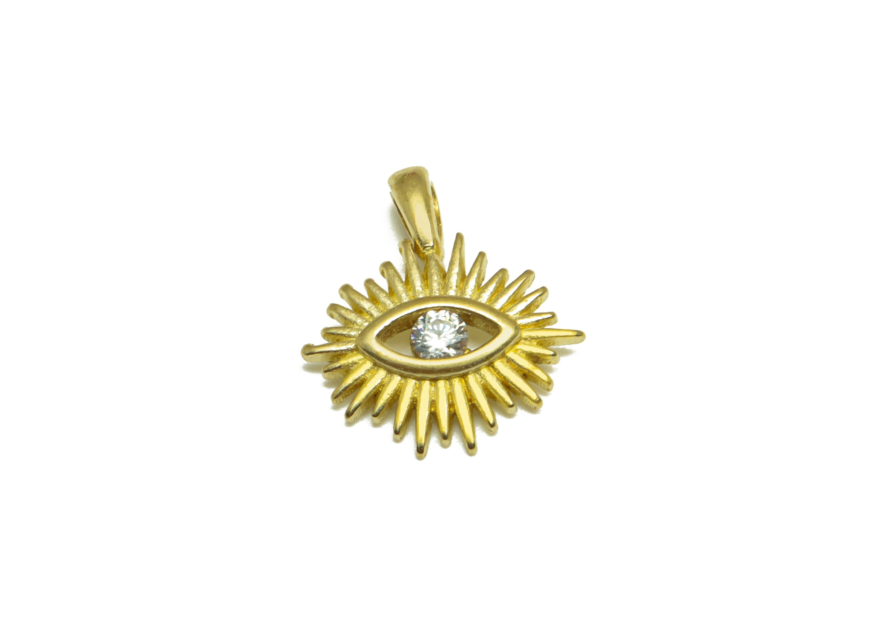 Brass CZ Eye Earring Charm - Raw Brass Eyelash Cubic Zircon Earring Charm - Brass Zircon Eye Earring Charm - 13.7x12.9x1.82mm - PP9912 - DOMEDBAZAAR