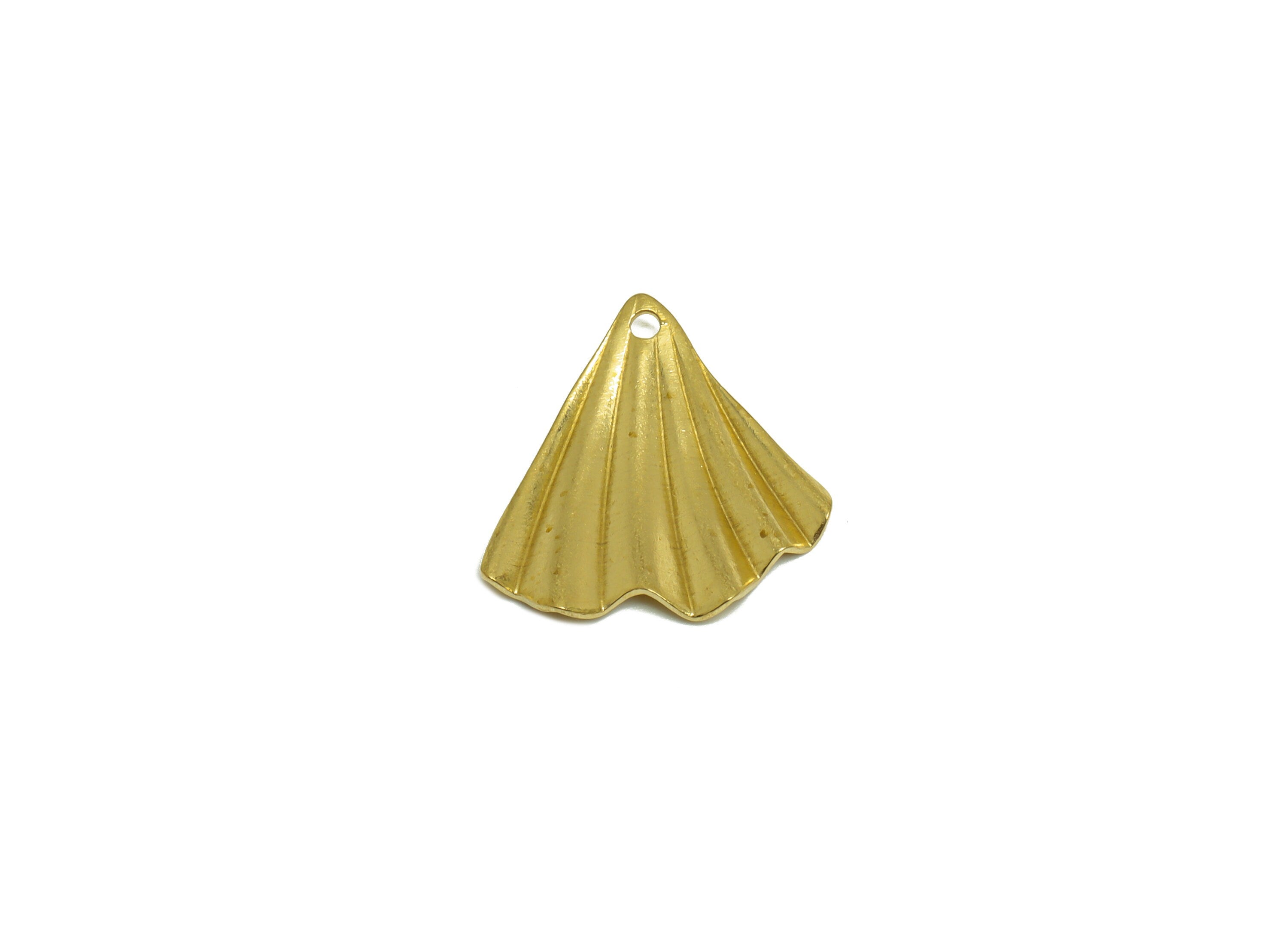 Brass Fan Earring Charm - Raw Brass Wavy Whale Tail Earring Charm - Brass Wavy Fan Pendant - Brass Tail Charm - 18.7x17.7x1.5mm - PP10284 - DOMEDBAZAAR