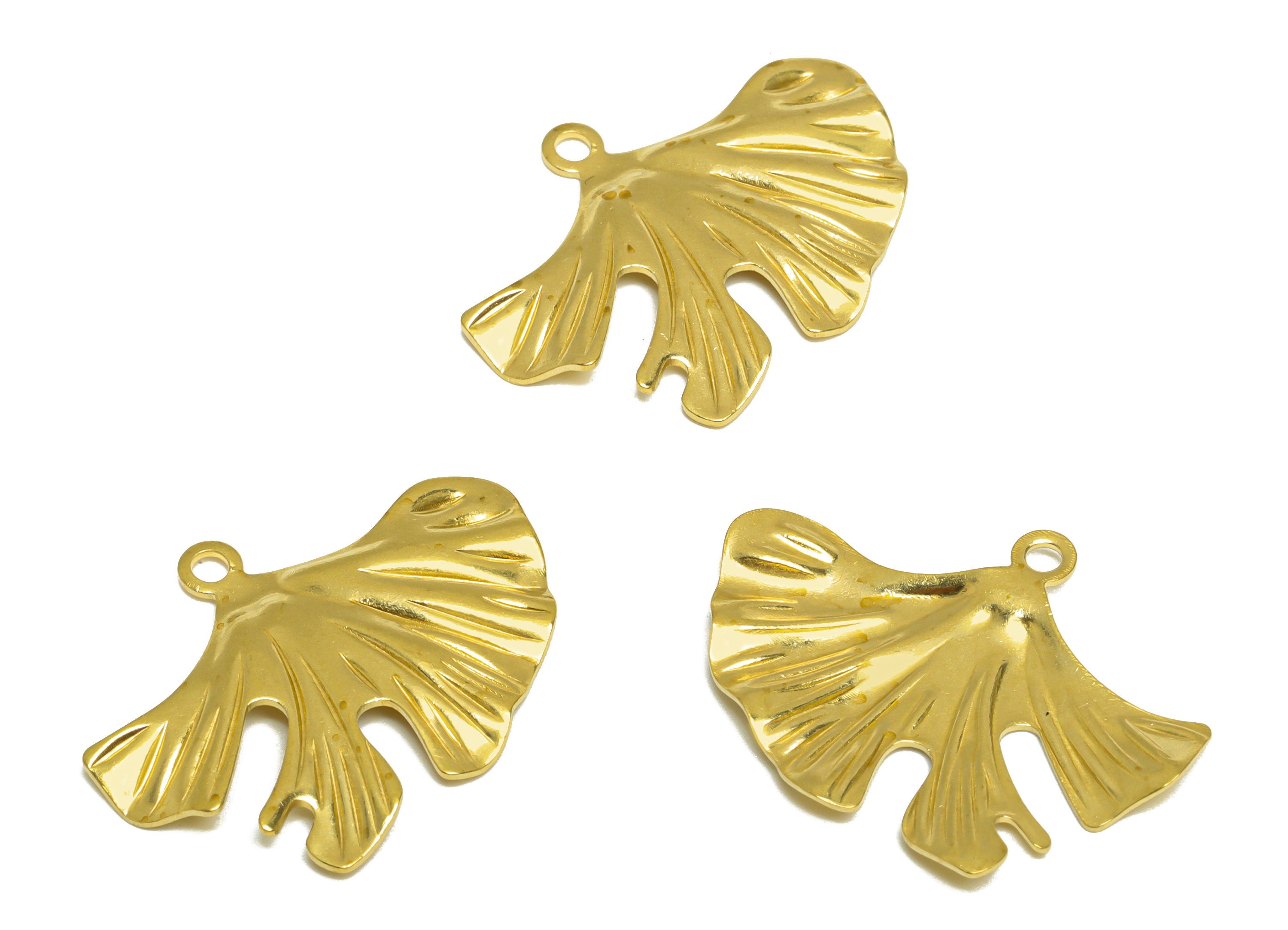Brass Ginkgo Leaf Earring Charm - Raw Brass Textured Leaf Earring Charm - Brass Botanical Pendant - Lotus Leaf Charm - 29x22x1mm - PP10250 - DOMEDBAZAAR
