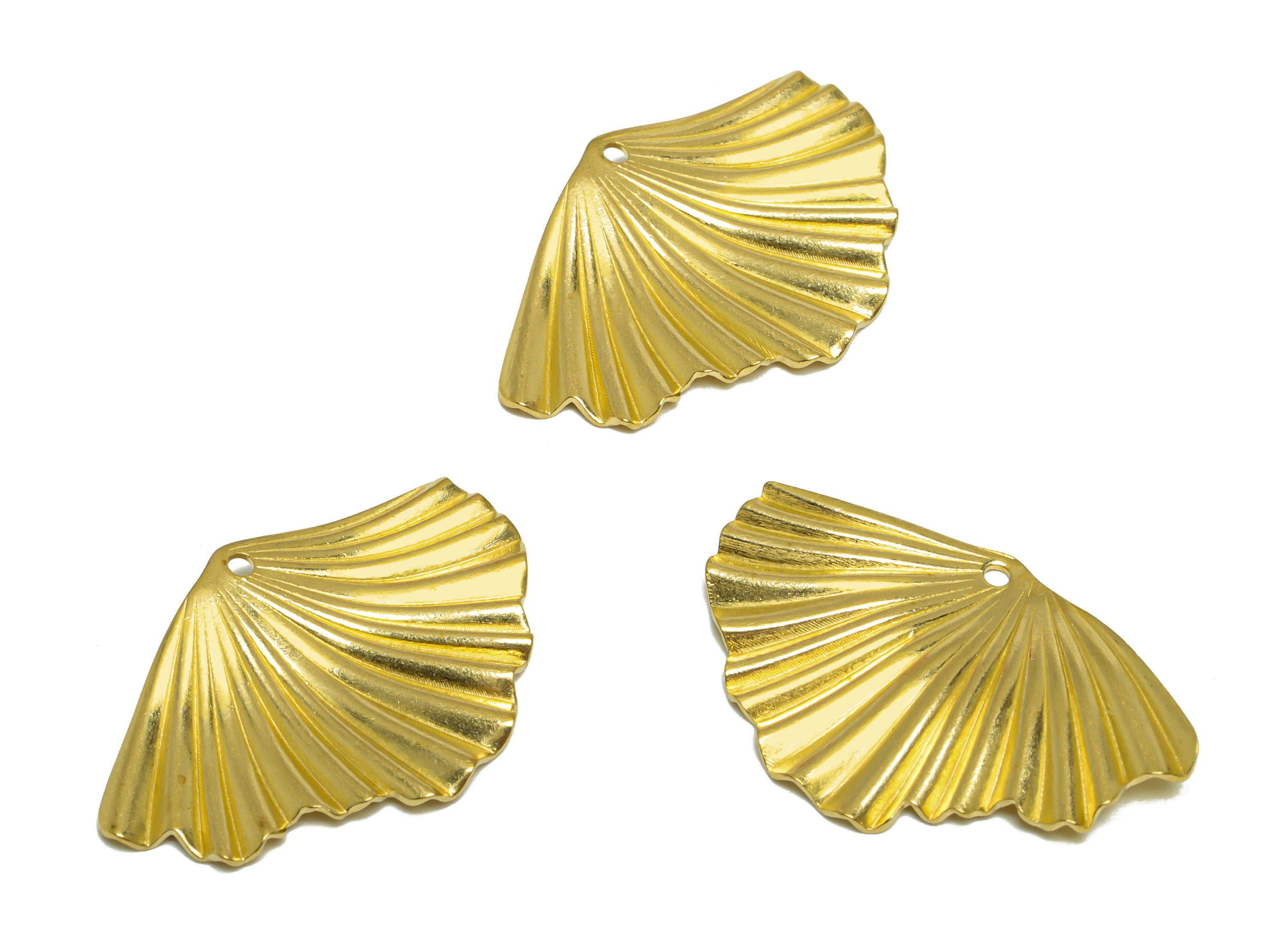Brass Fan Earring Charm - Raw Brass Wavy Earring Charm - Brass Wavy Fan Pendant - Brass Fold Earring Charm - 31x 20.3x1.42mm - PP10207 - DOMEDBAZAAR