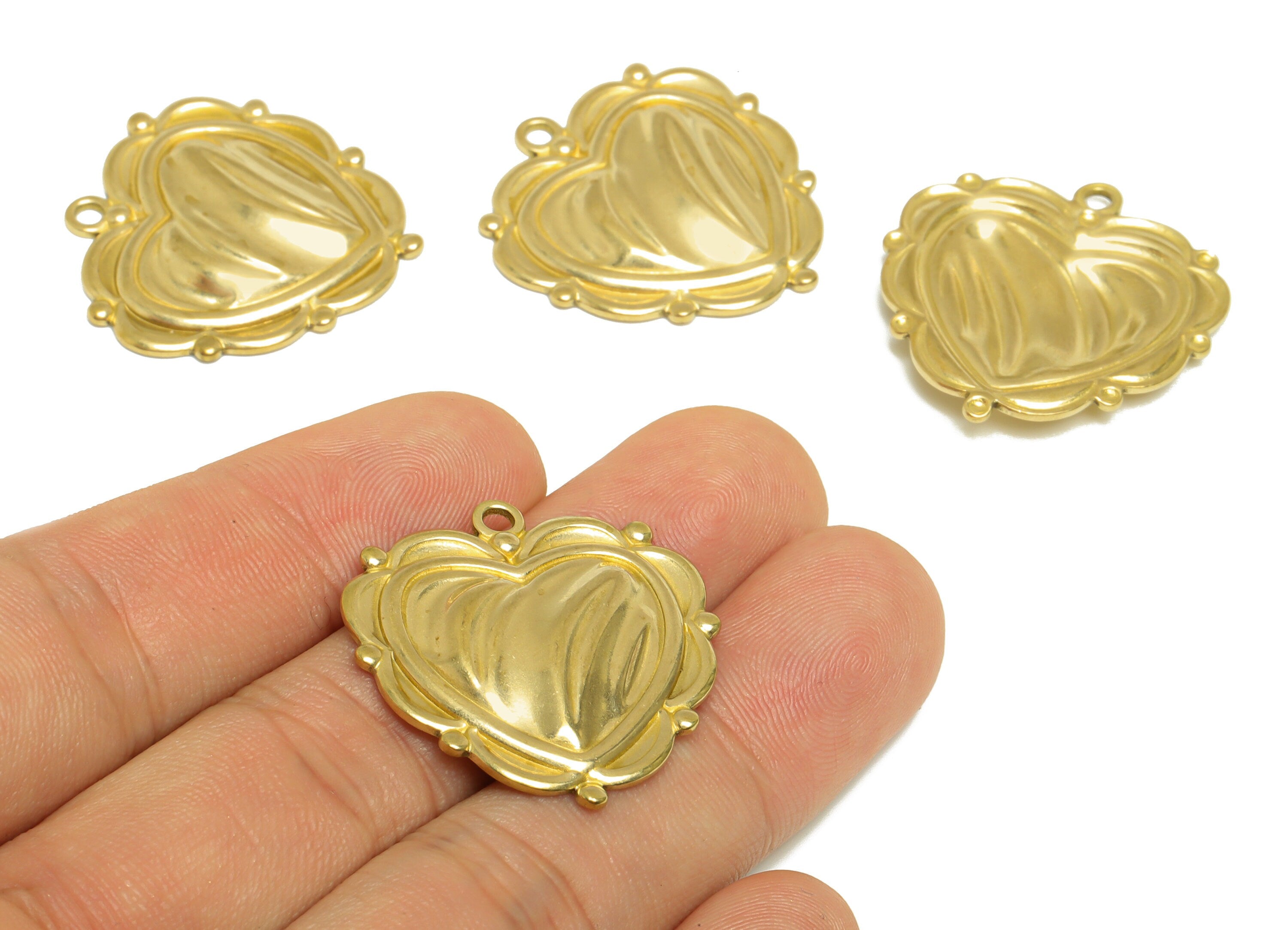 Brass Heart Earring Charm - Raw Brass Vintage Earring Charm - Brass Wavy Heart Pendant - For Necklace - 30.23x29x3.34mm - PP10161 - DOMEDBAZAAR