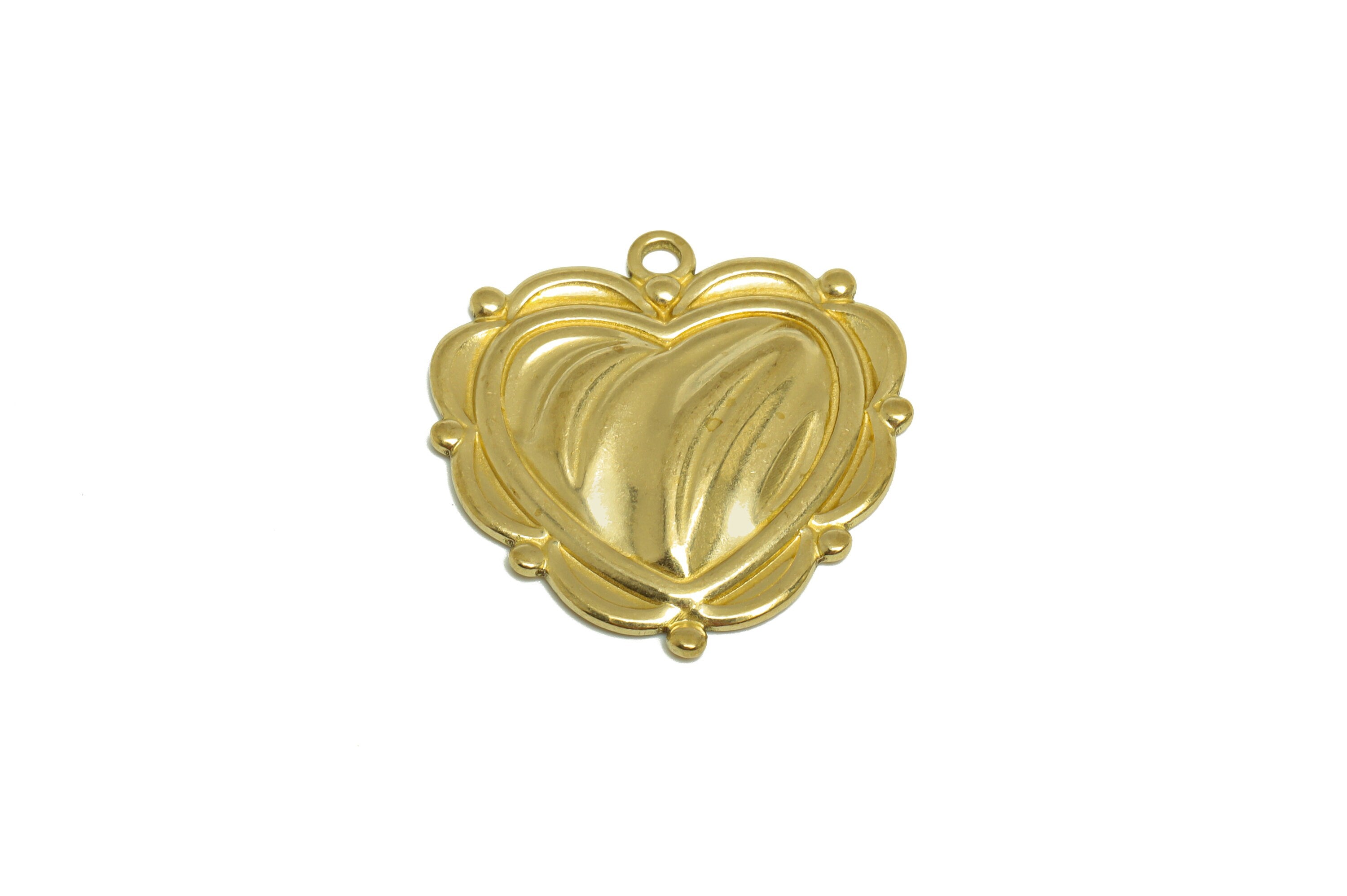 Brass Heart Earring Charm - Raw Brass Vintage Earring Charm - Brass Wavy Heart Pendant - For Necklace - 30.23x29x3.34mm - PP10161 - DOMEDBAZAAR