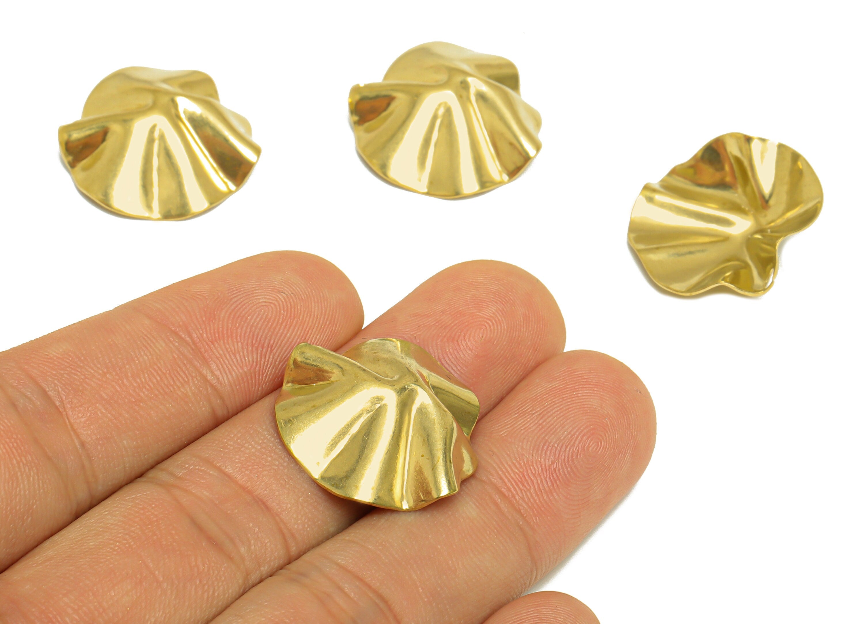 Brass Wavy Round Earring Charm - Raw Brass Sunken Circle Earring Charm - Irregular Geometry Pendant - For Necklace - 23x22x5mm - PP10199 - DOMEDBAZAAR