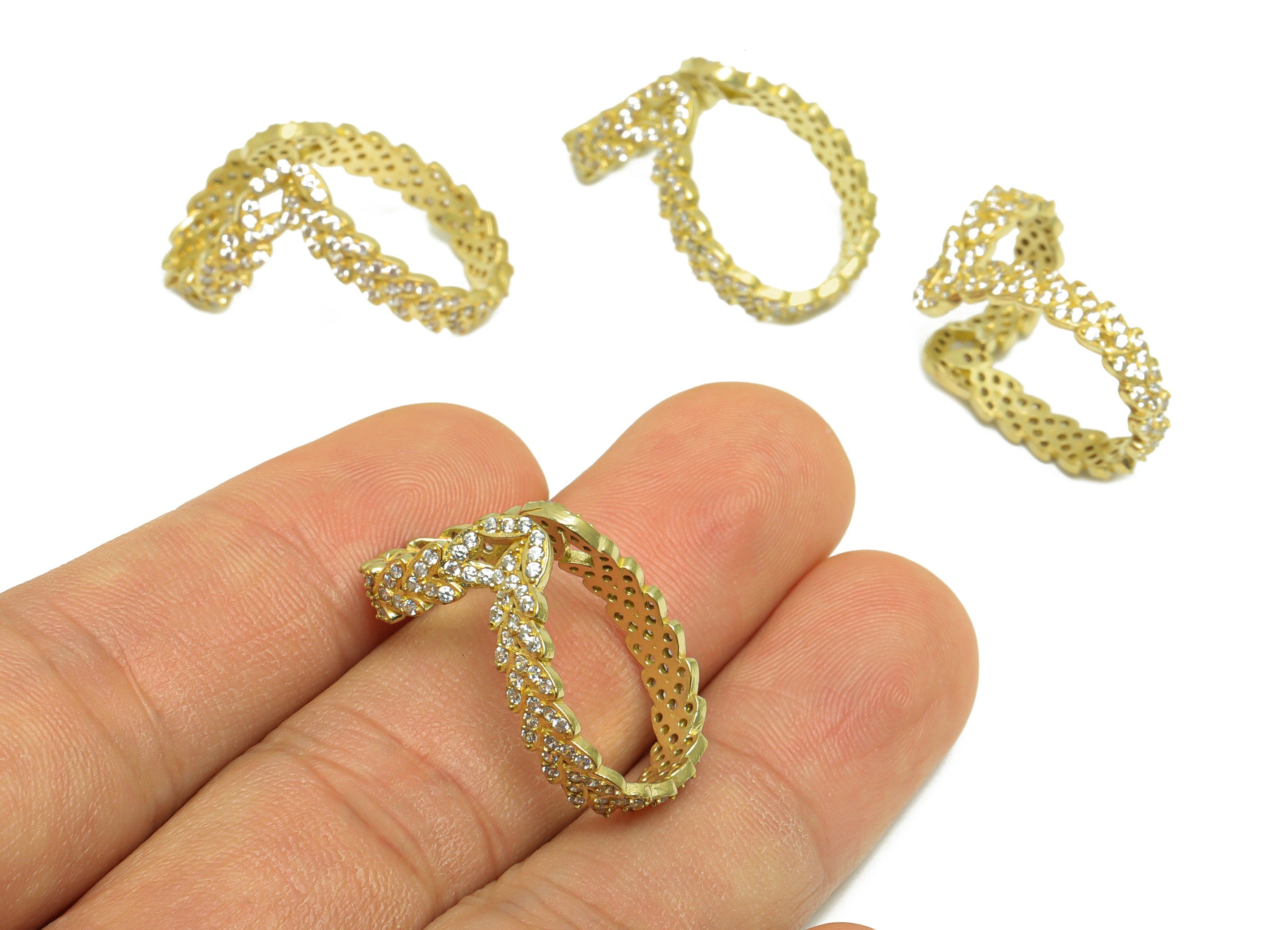 Brass CZ Oval Rings - Raw Brass Ear Clip Cubic Zircon - Brass Heart Cubic Earring Cuff - Brass Heart Zircon Cuff Ear - 26.9x15x1mm - PP10084 - DOMEDBAZAAR