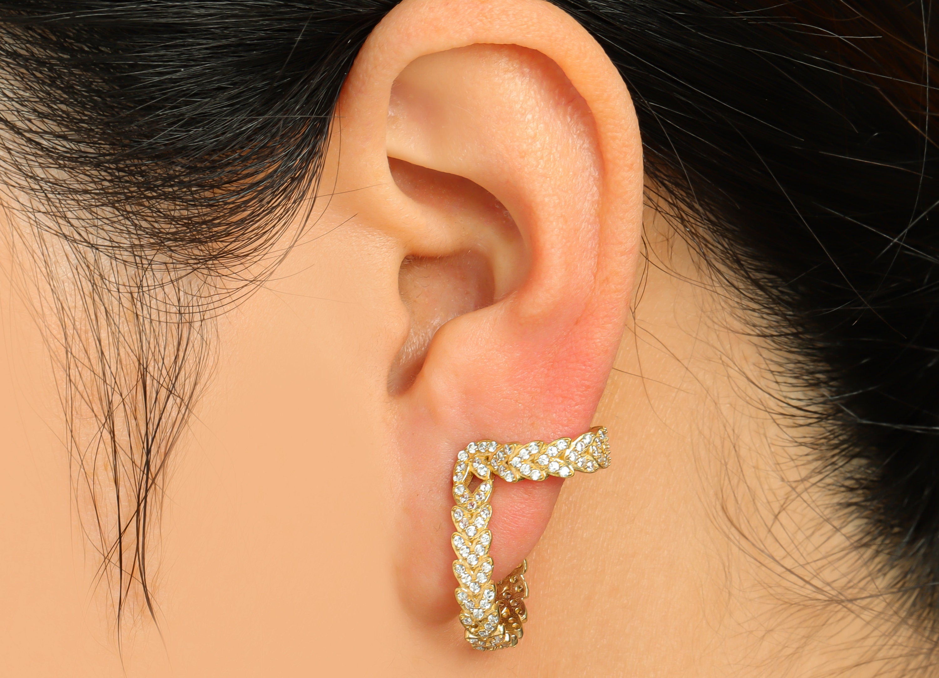 Brass CZ Oval Rings - Raw Brass Ear Clip Cubic Zircon - Brass Heart Cubic Earring Cuff - Brass Heart Zircon Cuff Ear - 26.9x15x1mm - PP10084 - DOMEDBAZAAR