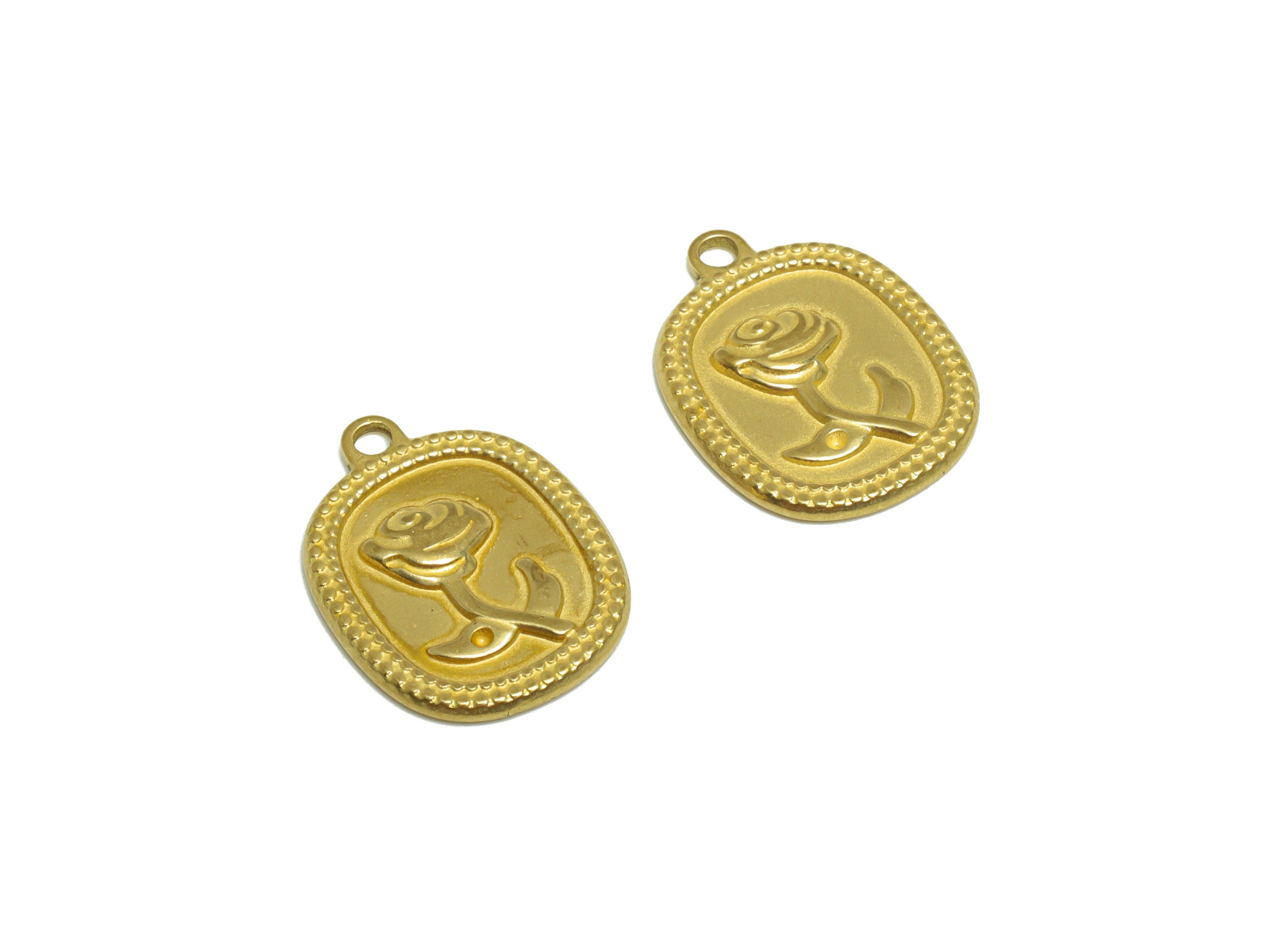 Brass Rose Earring Charm - Raw Brass Flower Earring Charm - Brass Antique Vintage Pendant - For Necklace - 18.5x14.2x1.9mm - PP10169 - DOMEDBAZAAR