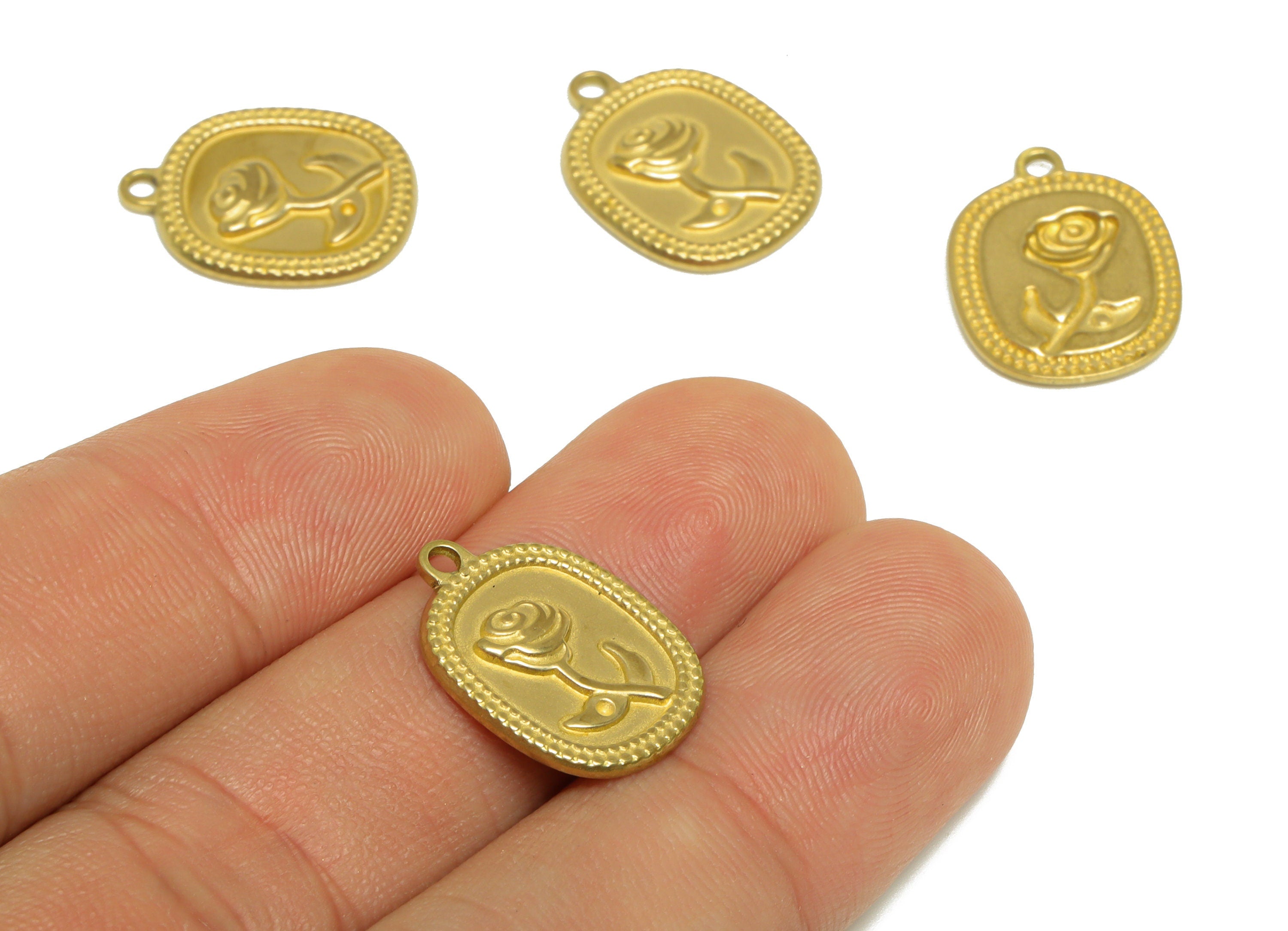 Brass Rose Earring Charm - Raw Brass Flower Earring Charm - Brass Antique Vintage Pendant - For Necklace - 18.5x14.2x1.9mm - PP10169 - DOMEDBAZAAR