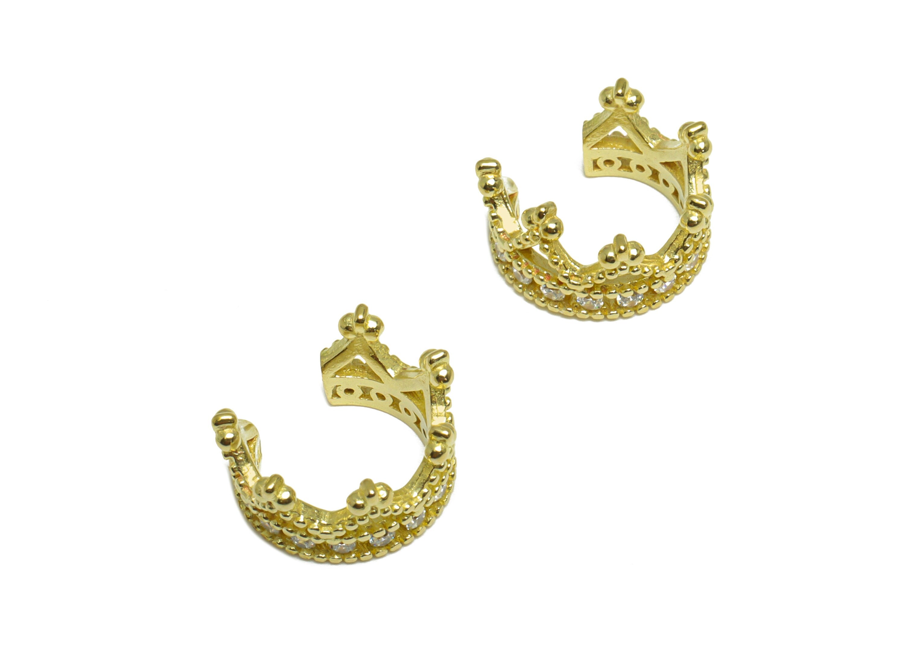 Brass CZ Crown Rings - Raw Brass Crown Ear Clip Cubic Zircon - Brass King Cubic Earring Cuff - Round Zircon Cuff Ear - 13x11.3x6mm - PP10112 - DOMEDBAZAAR