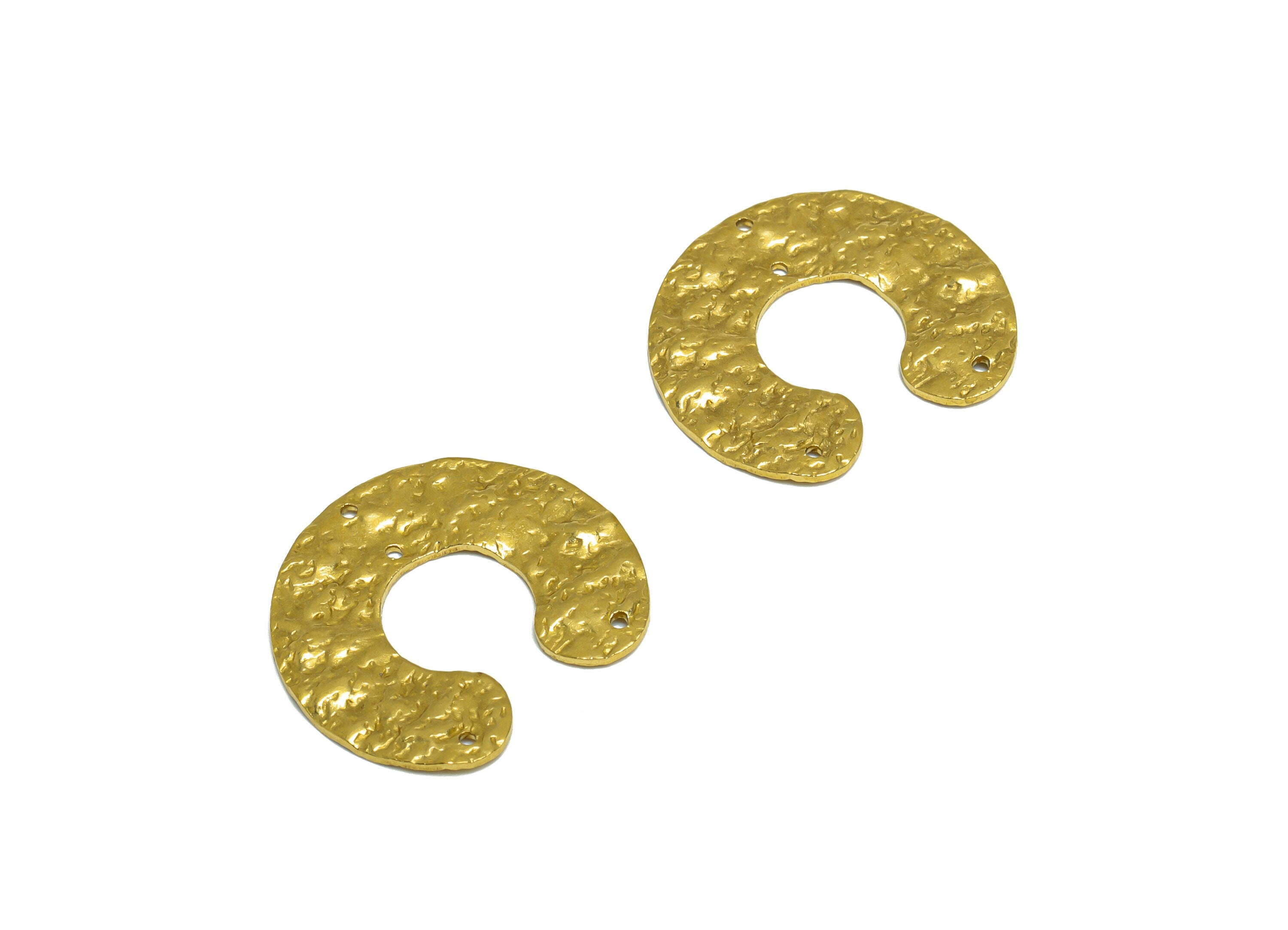 Hammered C Earring Connector - Raw Brass Textured Hoop C Earring Charm - Brass Hammered Pendant - For Necklace - 25.8x23.4x1.43mm - PP10202 - DOMEDBAZAAR
