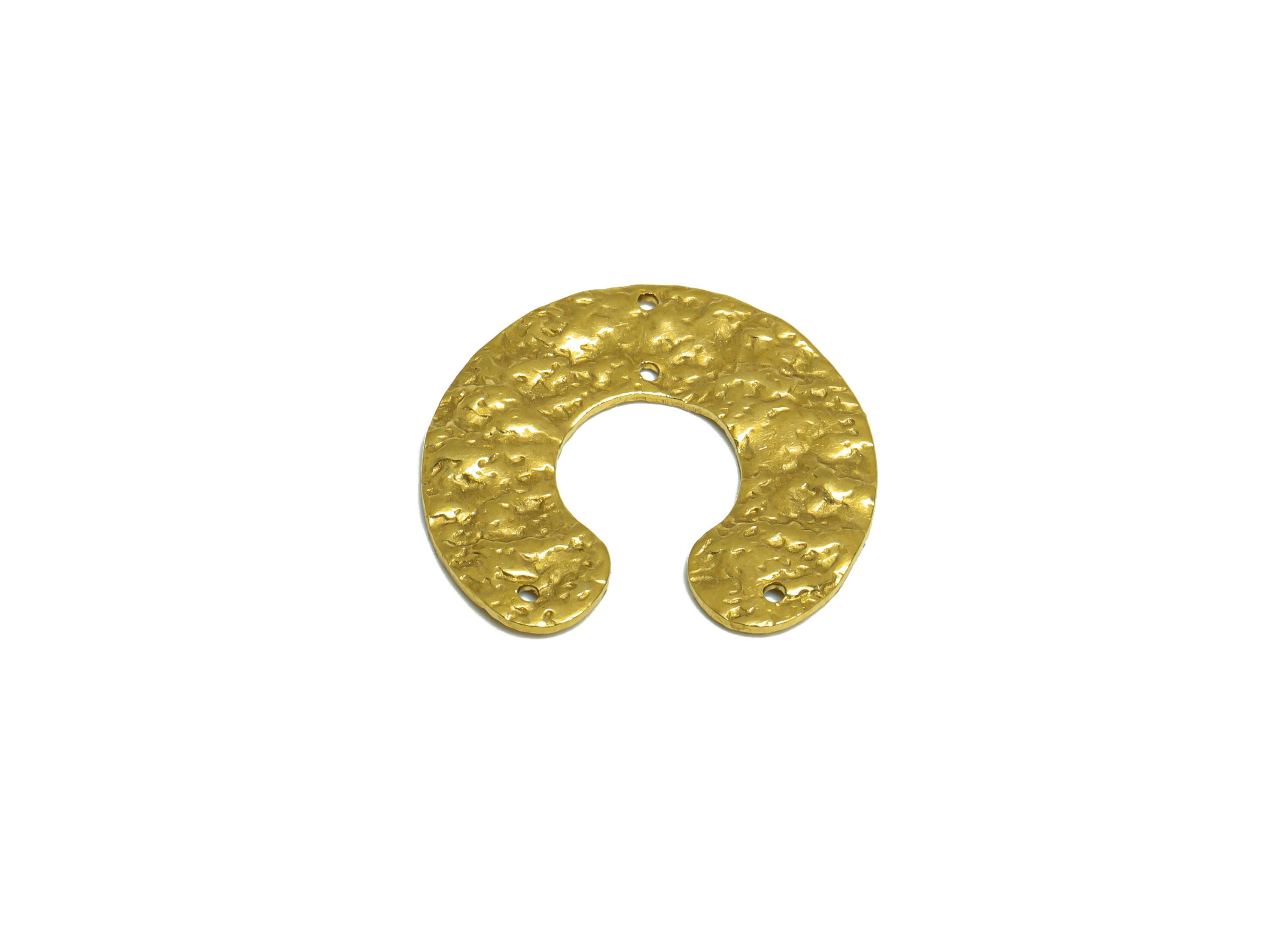 Hammered C Earring Connector - Raw Brass Textured Hoop C Earring Charm - Brass Hammered Pendant - For Necklace - 25.8x23.4x1.43mm - PP10202 - DOMEDBAZAAR